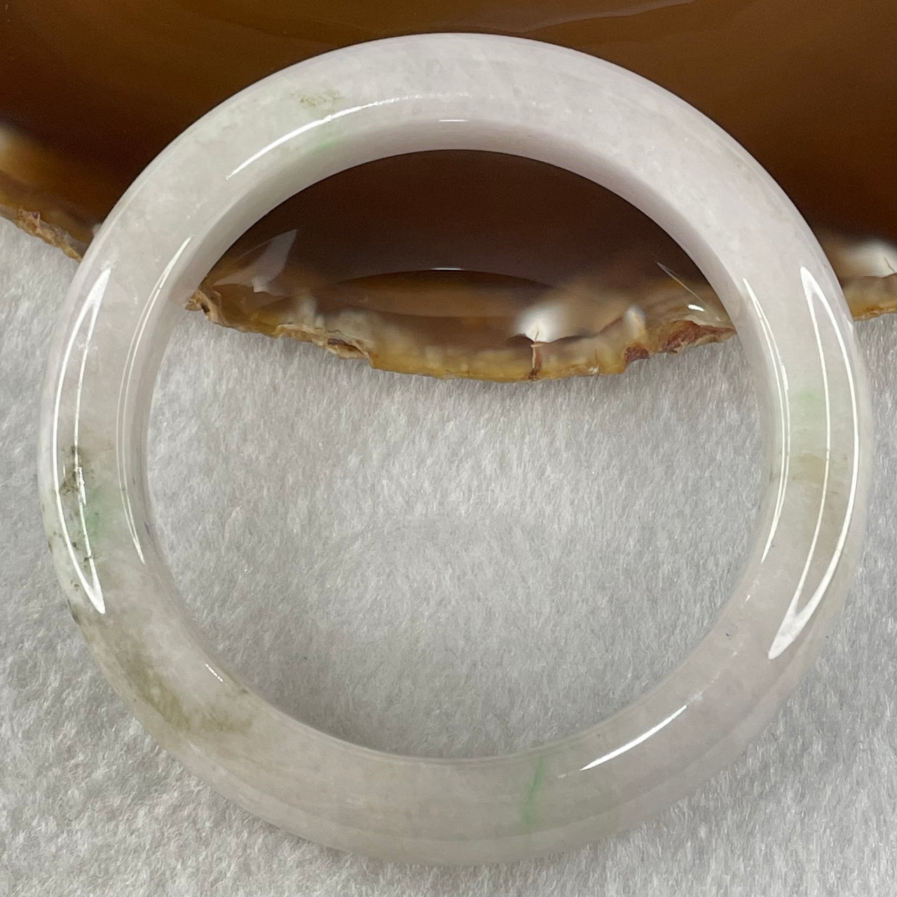 Type A Faint Lavender with Brown Patches Jadeite Bangle 66.86g Internal Diameter 56.0mm 12.7 by 9.4mm (Internal Lines) - Huangs Jadeite and Jewelry Pte Ltd