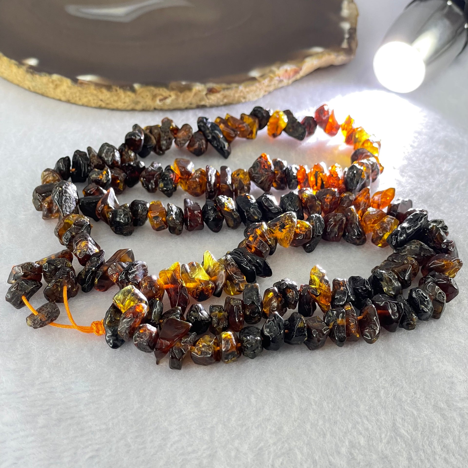Natural Cognac Amber Beads Irregular Bracelet 34.60g 70cm 14.1 by 8.5 by 5.9mm to 7.8 by 7.1 by 4.9mm 139 Beads - Huangs Jadeite and Jewelry Pte Ltd