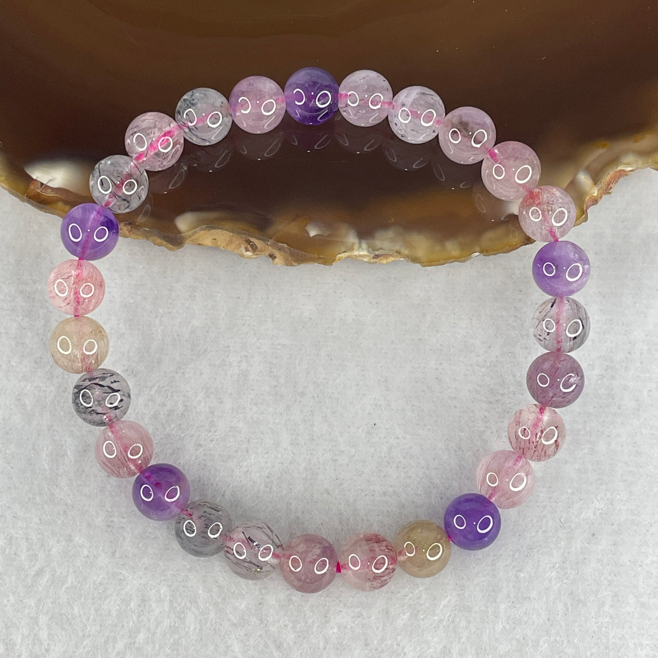 Certified Above-Average Grade Natural Super 7 Crystal Beads Bracelet | High-Density Fine-Bead Stackable Strand | Authentic Sacred Seven Multi-Mineral Inclusions Quartz Spiritual Catalyst & Auric Shield Bracelet (12.90g | 16.5cm Length | 7.2mm | 27 Beads)