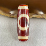 Natural Powerful Tibetan Old Oily Red White Agate One Eye Gold Metal Element Dzi Bead Heavenly Master (Tian Zhu) 一眼金天珠 10.59g 38.0 by 13.3mm - Huangs Jadeite and Jewelry Pte Ltd