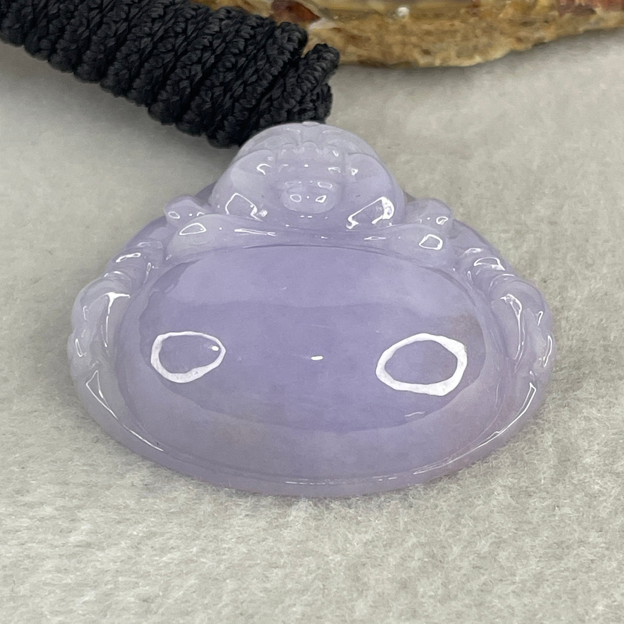 Certified Natural Type A Full Lavender Jadeite Milo Buddha Pendant | Masterpiece Hand-Carved Myanmar Feicui | Supreme Wealth, Infinite Joy & Spiritual Sovereignty Amulet (35.23g | 40.0x40.7x12.5mm)