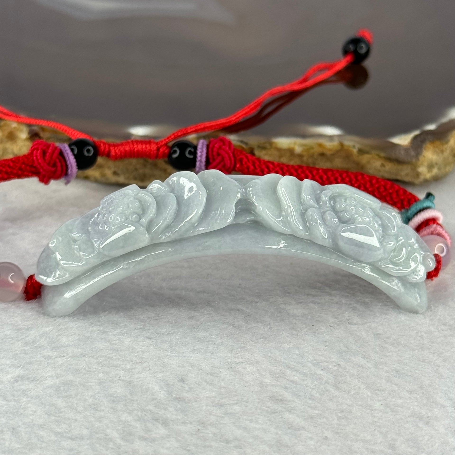 Type A Lavender Jadeite Double Lotus Flowers Bracelet 17.85g 59.0 by 14.8 by 7.2mm - Huangs Jadeite and Jewelry Pte Ltd