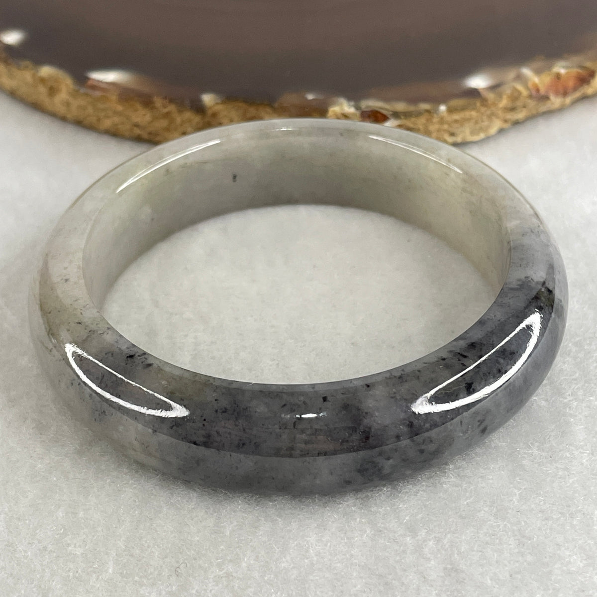 Natural Type A Wuji Grey Jadeite Bangle | (61.10g | 54.3mm Inner Diameter | 13.8mm x 8.5mm | Slight External Line | Synergy, "Wuji" Spatial Protection & Feng Shui Wealth Guard Anchor)