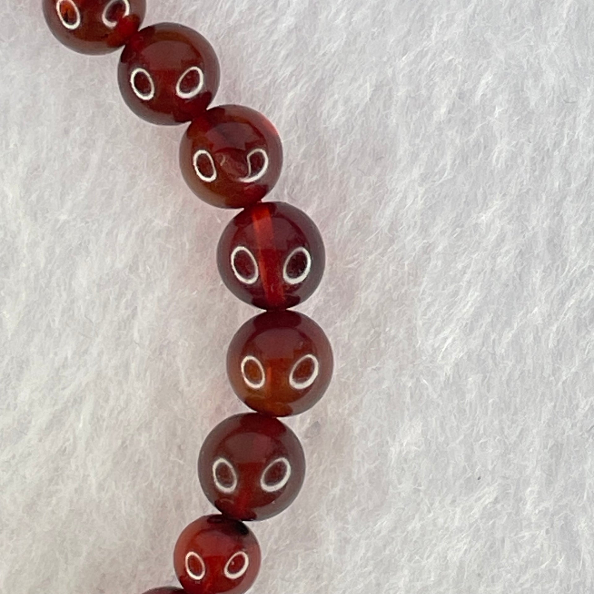 Natural Blood Red Amber Beads Bracelet 5.06g 15cm 7.4mm 25 Beads - Huangs Jadeite and Jewelry Pte Ltd