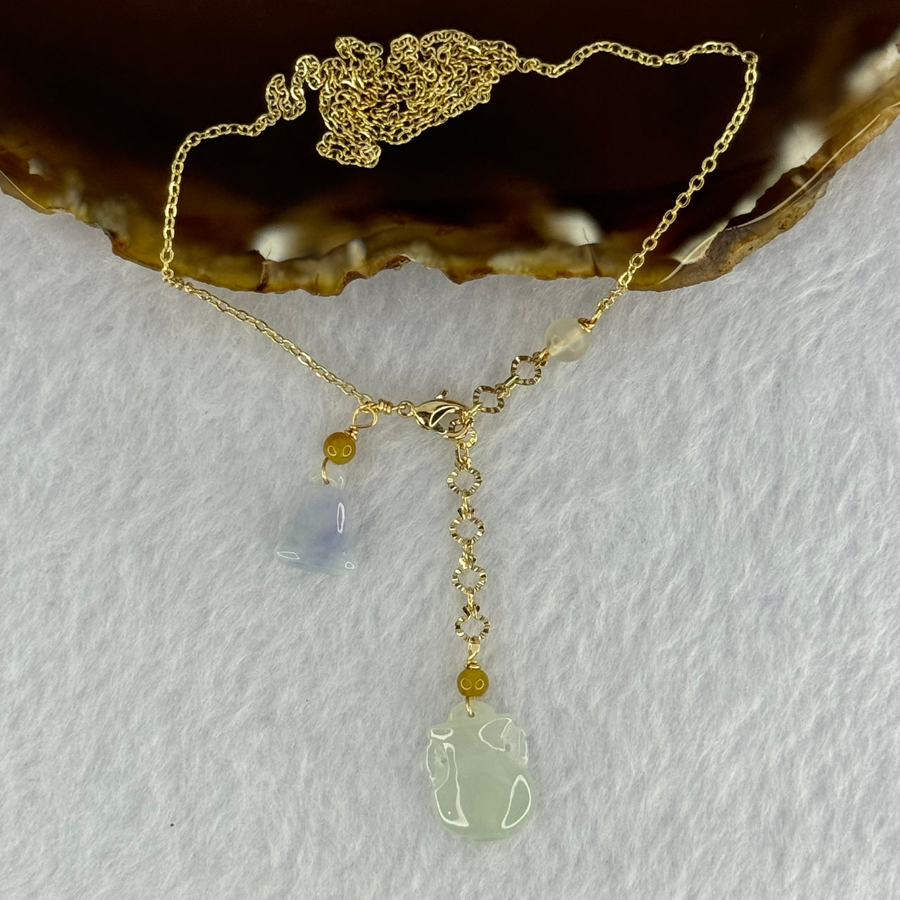 Type A Lavender Bell 11.8 by 9.4 by 5.6mm and Light Green Vase 15.7 by 11.6 by 4.0mm Jadeite Pendent in S925 Sliver Gold Color Necklace 4.06g - Huangs Jadeite and Jewelry Pte Ltd