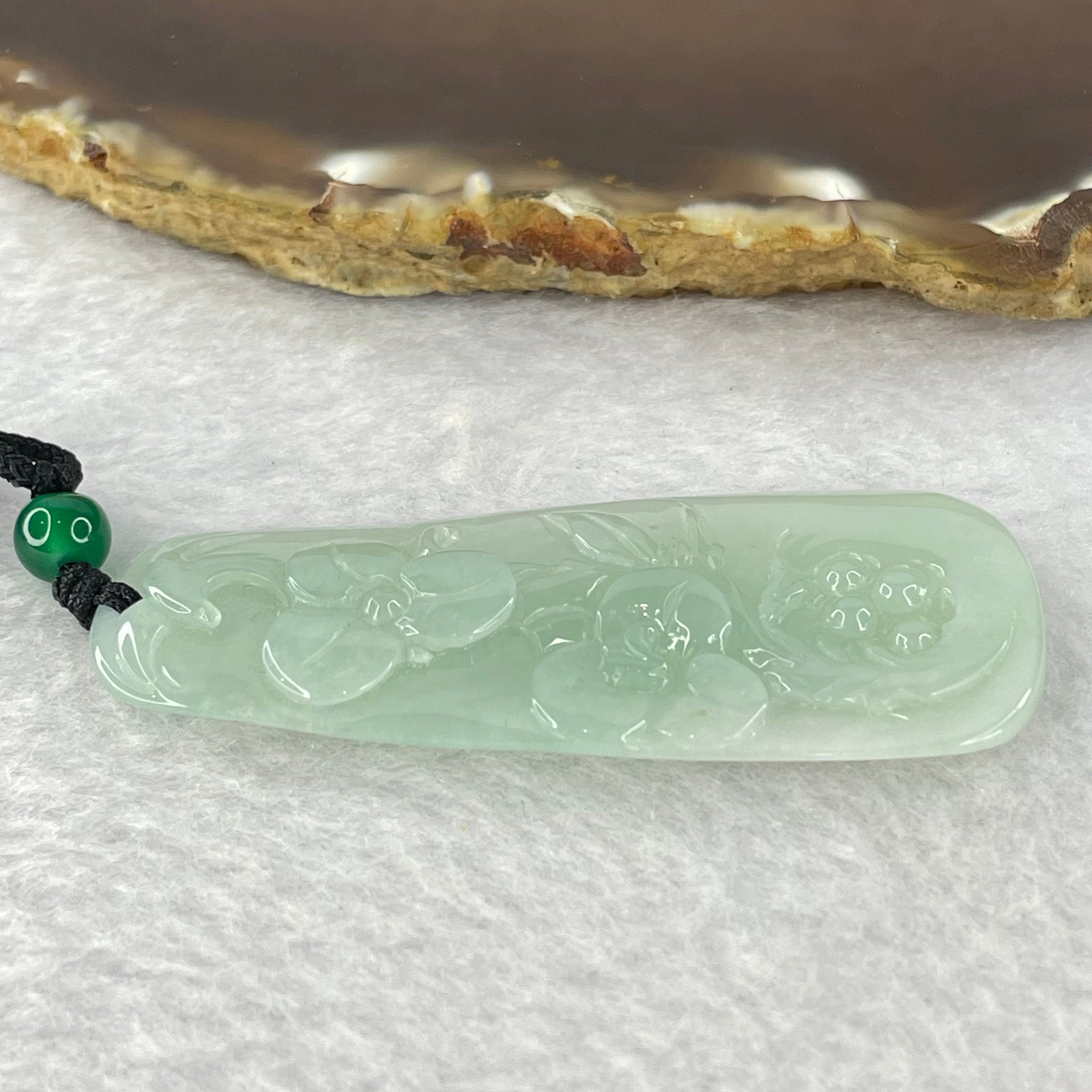 Type A Semi Icy Green Jadeite Flowers Pendent 18.53g 58.4 by 24.3 by 5.2mm - Huangs Jadeite and Jewelry Pte Ltd