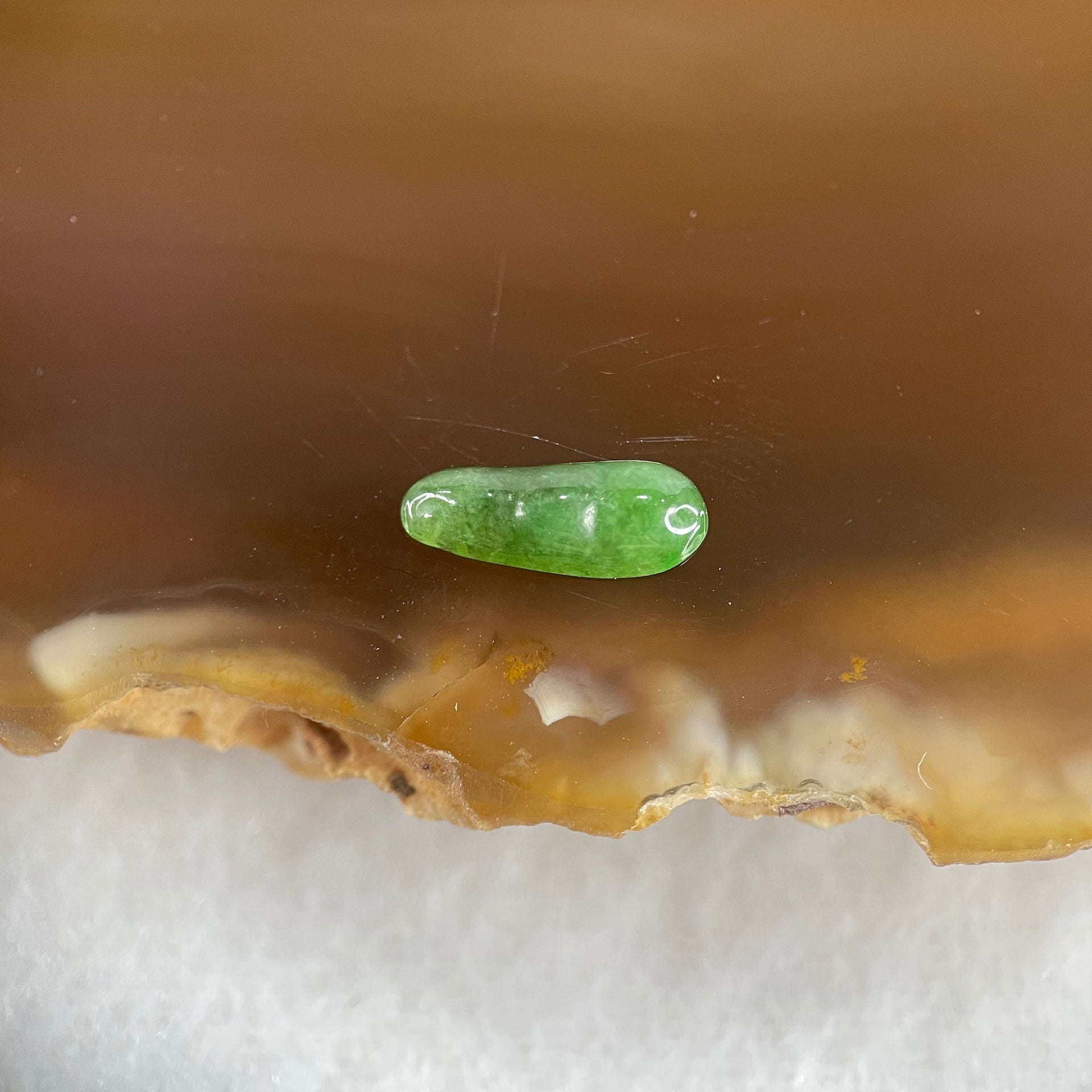 Type A Old Mine Full Green Jadeite Peapod Charm Stone For Setting 0.16g 10.3 by 4.0 by 2.0mm - Huangs Jadeite and Jewelry Pte Ltd