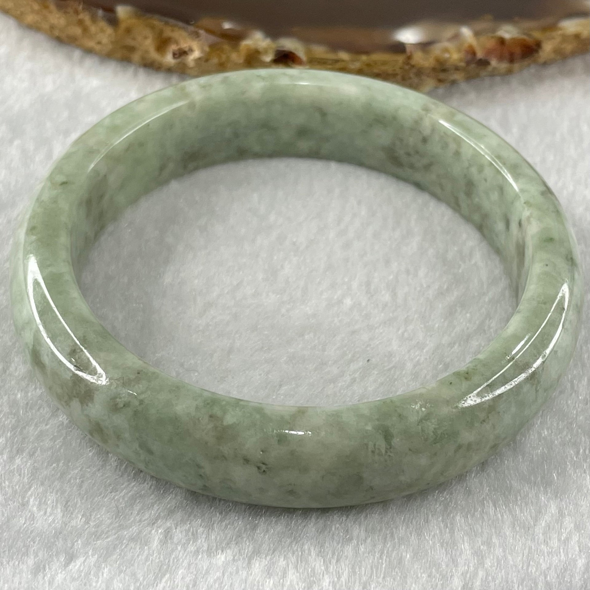 Type A Green with White Patches Jadeite Bangle 54.20g Internal Diameter 56.6mm 13.6 by 7.8mm (Very Fine Internal Lines) - Huangs Jadeite and Jewelry Pte Ltd