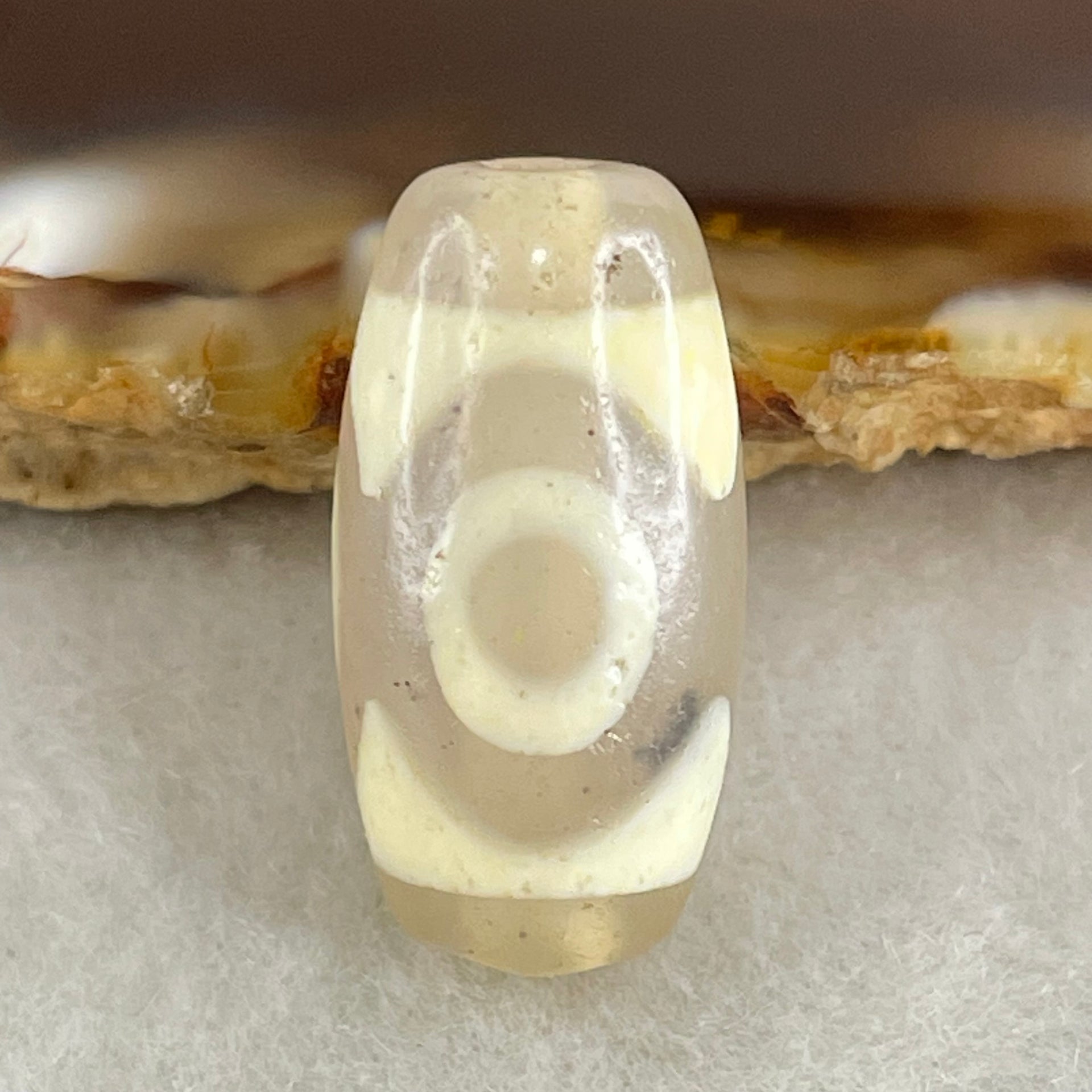 Natural Powerful Tibetan Old Oily Agate 3 Eyes Dzi Bead Heavenly Master (Tian Zhu) 三眼天诛 3.15g 20.2 by 10.2mm - Huangs Jadeite and Jewelry Pte Ltd