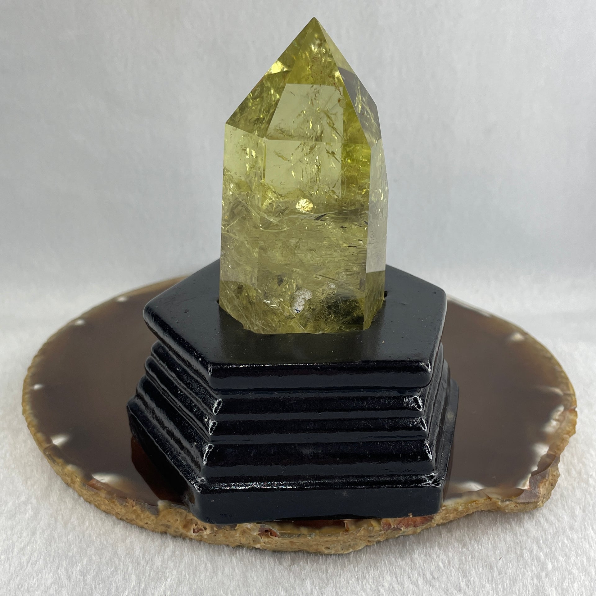 High Grade Natural Citrine Tower with Wooden Stand Display 270.15g 87.0 by 78.0 by 109.2mm - Huangs Jadeite and Jewelry Pte Ltd