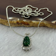 Type A Icy Green Omphasite Jadeite Milo Buddha 12.8 by 7.1 by 3.5mm with Crystals in S925 Sliver Necklace 2.87g - Huangs Jadeite and Jewelry Pte Ltd