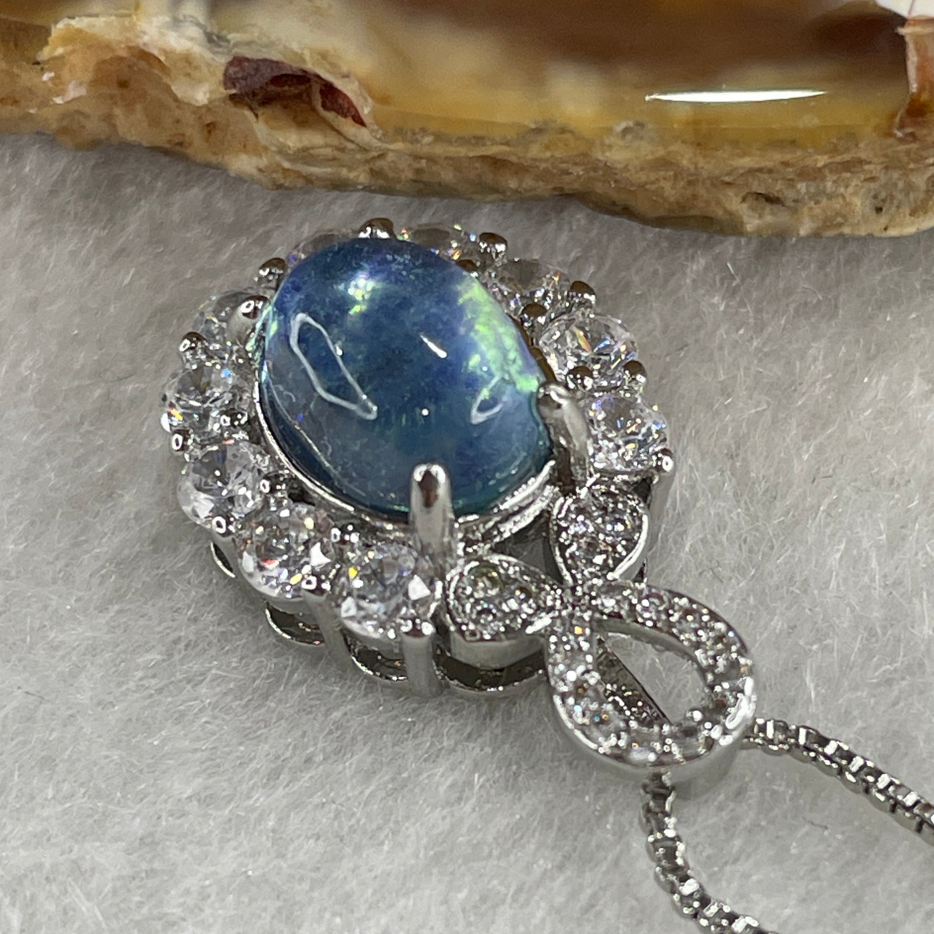 Natural Blue Aquamarine Cabochon Pendant on S925 Sliver 5.11g 9.8 by 6.7 by 3.8mm - Huangs Jadeite and Jewelry Pte Ltd