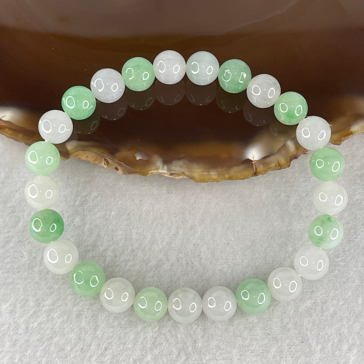 Natural Type A Jadeite Beads Bracelet | Light Lavender & Light Green Bi-Color Jade (20.04g, 16cm, 7.7mm, 25 Beads)