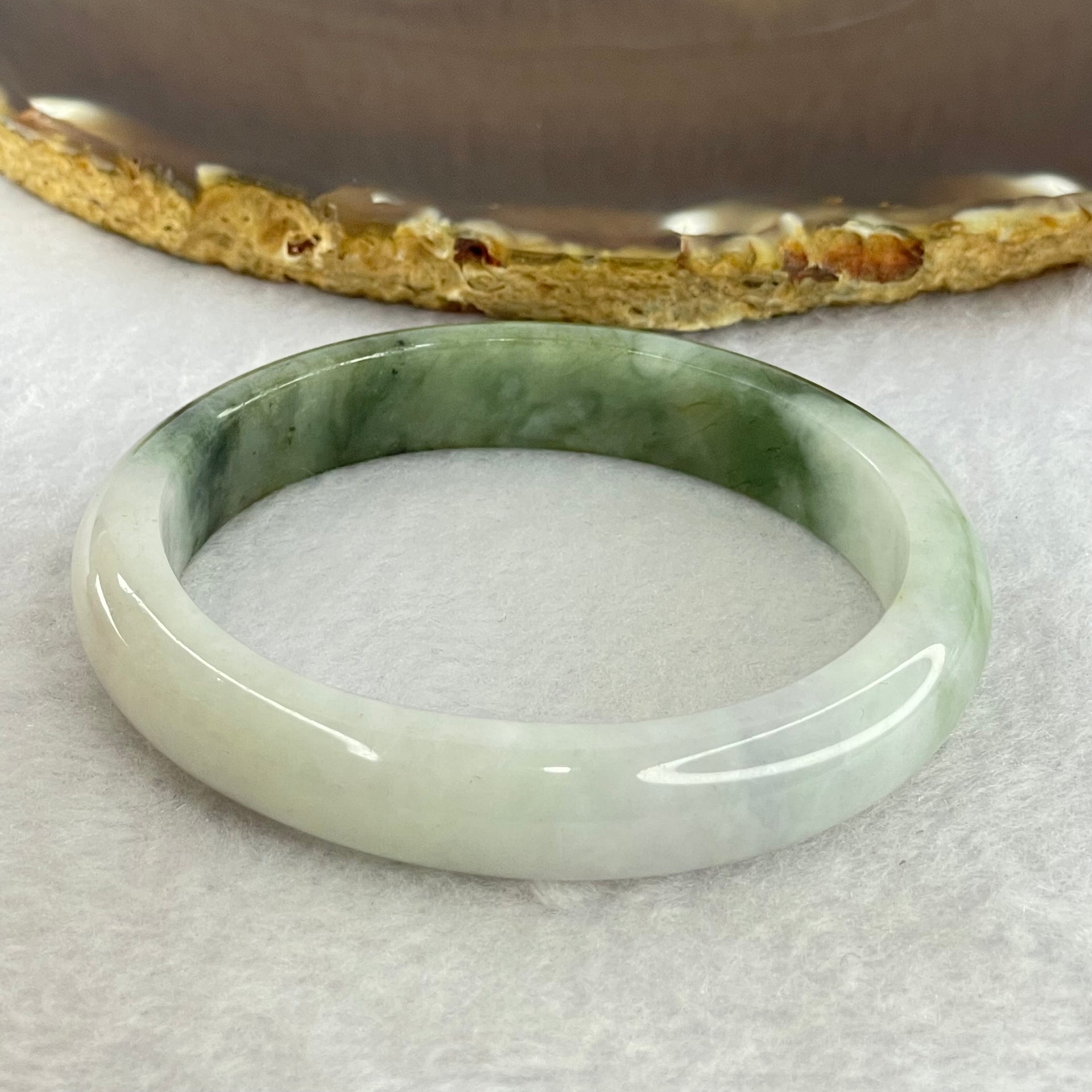 Type A Faint Lavender and Moss Green Jadeite Oval Bangle Internal Diameter 55.2mm 38.79g 11.6 by 8.7mm (Slight Fine Internal Lines) - Huangs Jadeite and Jewelry Pte Ltd