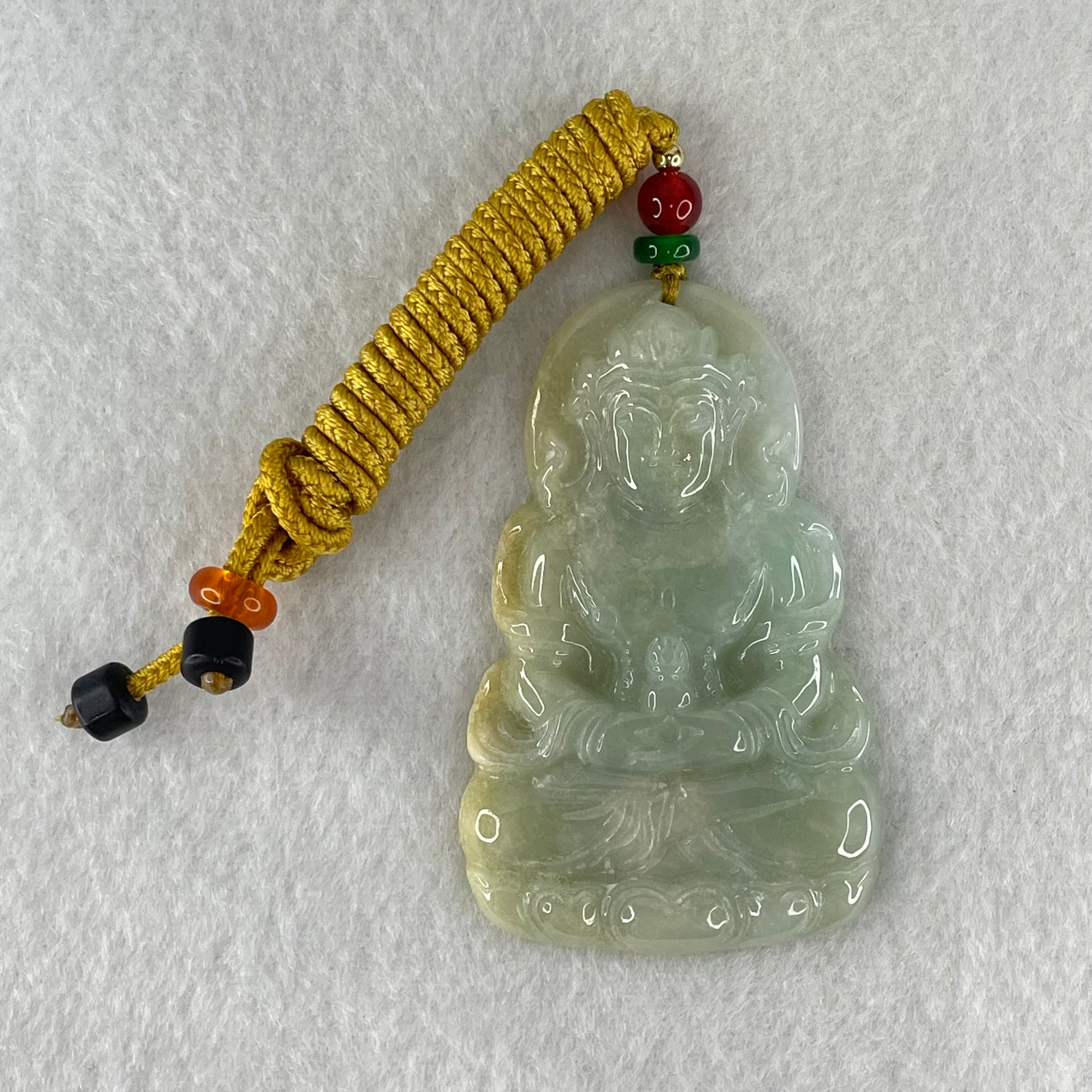 Type A Light Blueish Green with Yellow Jadeite Guan Yin Tara Pendant 29.14g 60.1 by 38.8 by 6.5mm - Huangs Jadeite and Jewelry Pte Ltd