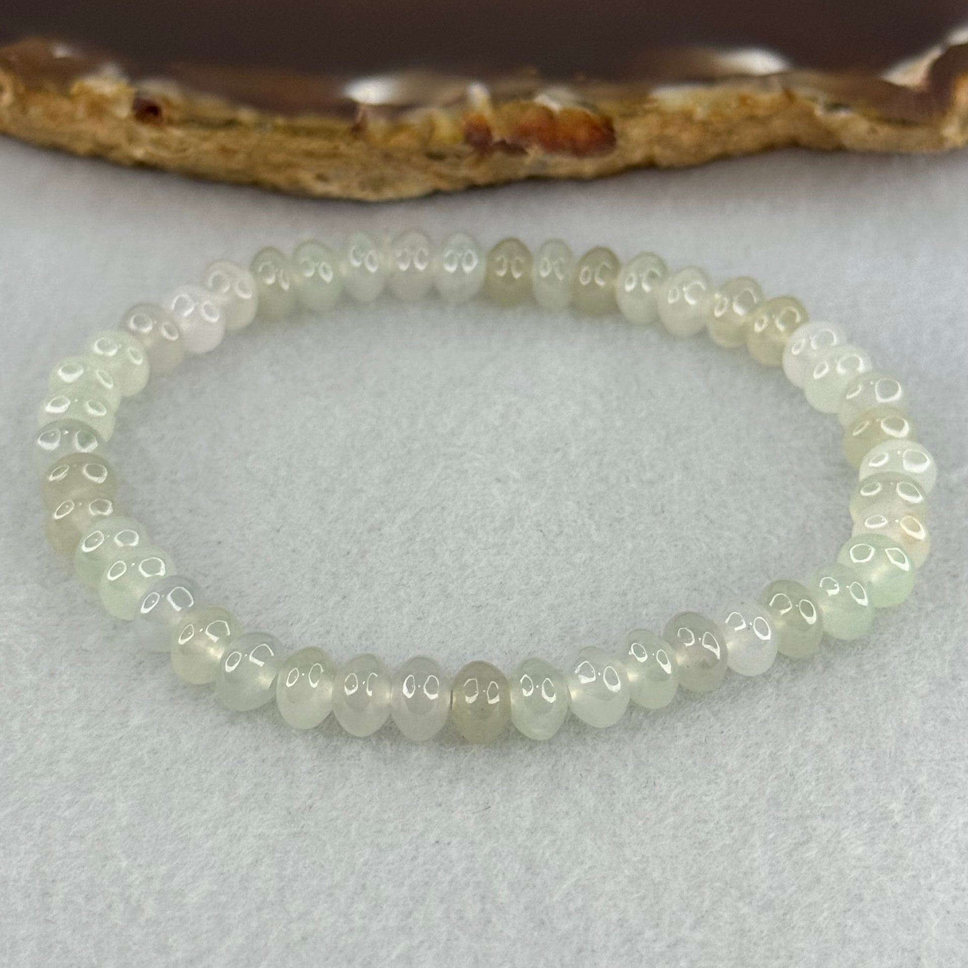 Type A Icy Faint Green to White  Jadeite Donut Beads Bracelet 10.325g 15.5cm 5.7mm 45 Beads - Huangs Jadeite and Jewelry Pte Ltd