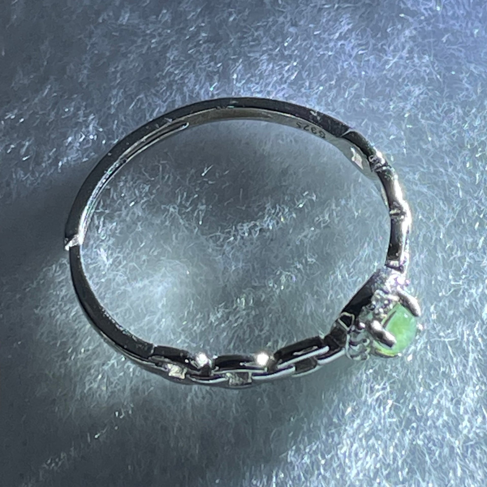 Type A Semi Icy Green Cabochon Jadeite in S925 Sliver Ring (Adjustable Size) 0.90g 3.0 by 1.5mm - Huangs Jadeite and Jewelry Pte Ltd