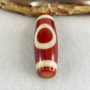 Natural Powerful Tibetan Old Oily Red White Agate One Eye Gold Metal Element Dzi Bead Heavenly Master (Tian Zhu) 一眼金天珠 9.50g 38.2 by 12.8mm - Huangs Jadeite and Jewelry Pte Ltd