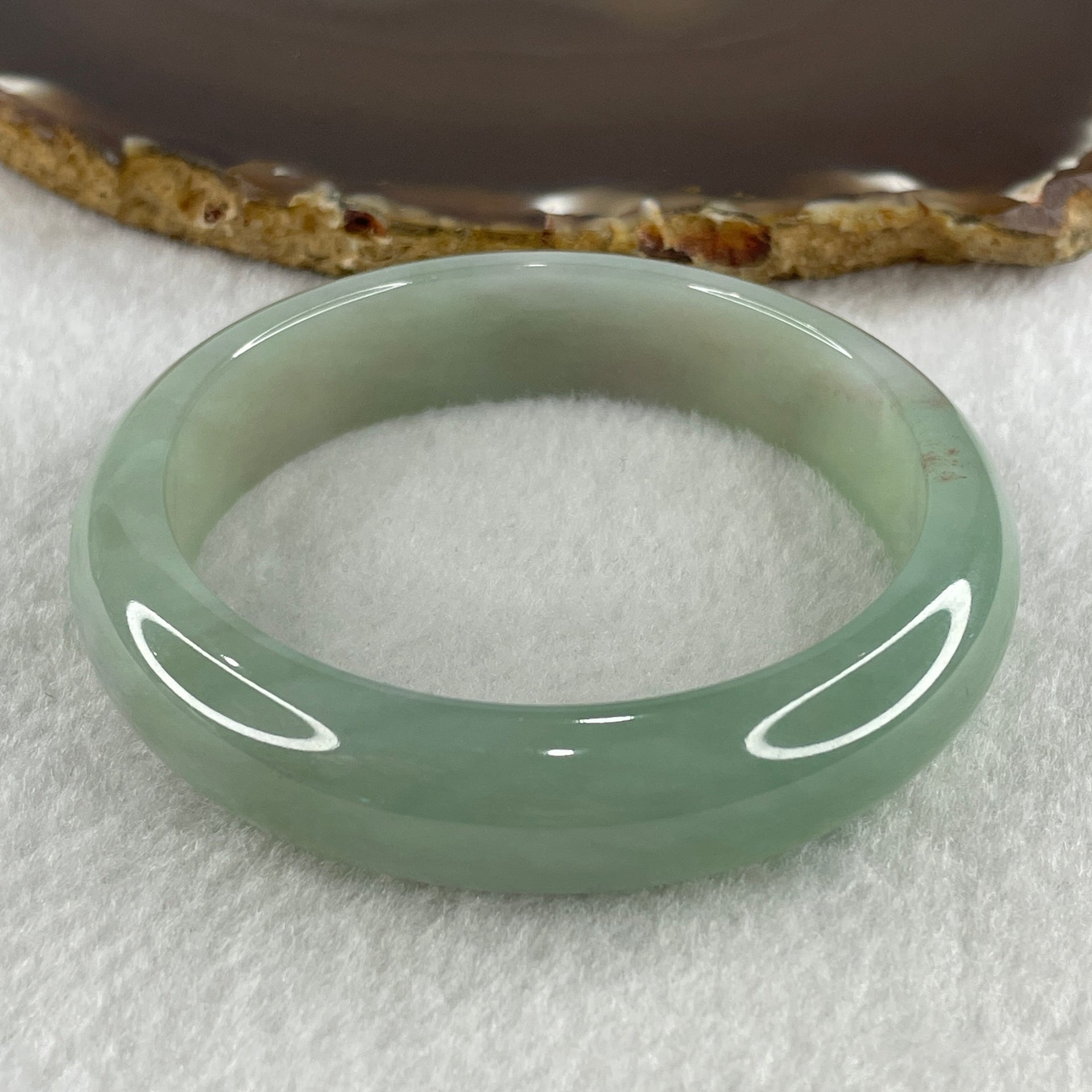 Certified Type A Natural Jelly Light Green Jadeite Bangle 62.62g Inner Diameter 58.1mm 14.4 by 8.2mm (Perfect) - Huangs Jadeite and Jewelry Pte Ltd