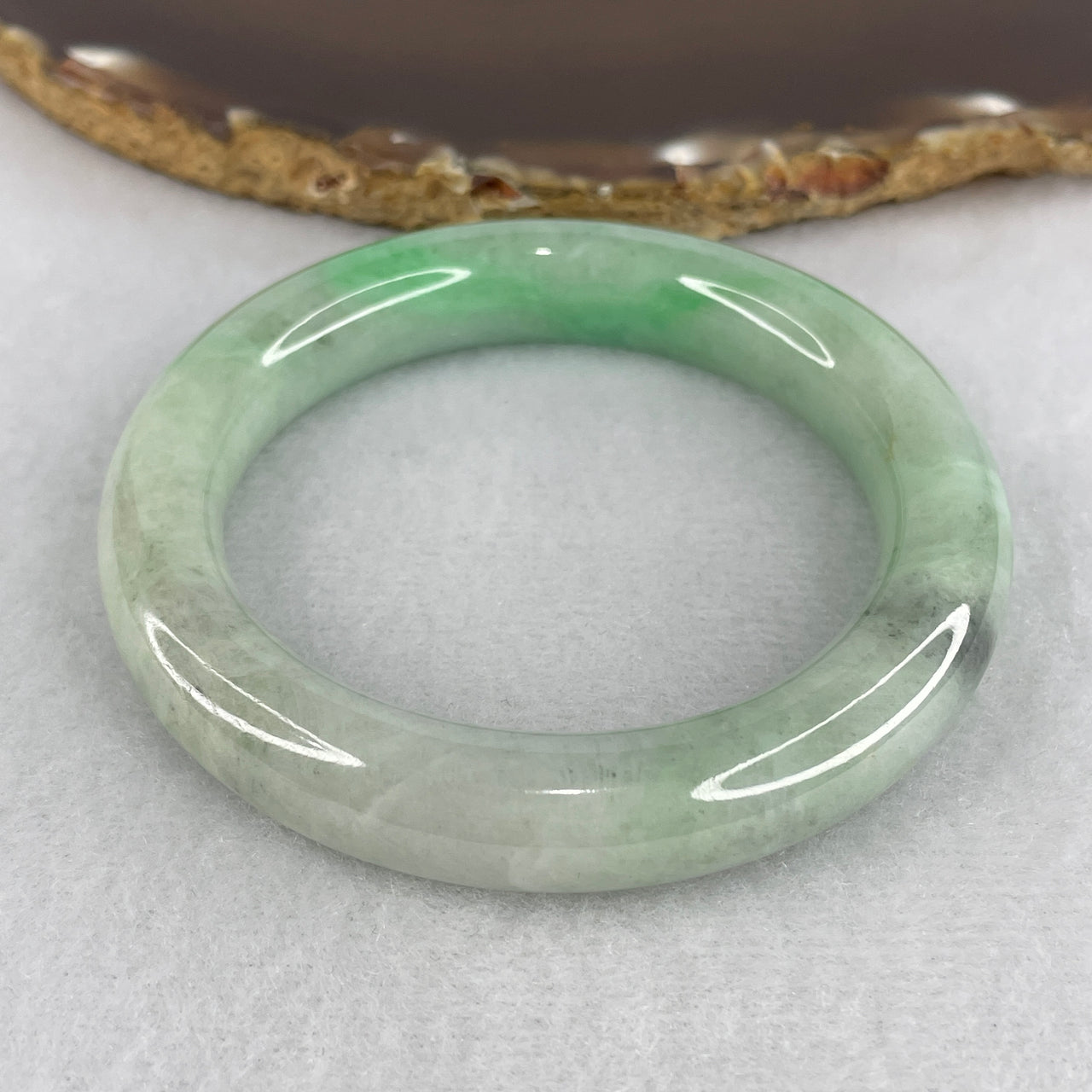 Natural Type A Light Green with Apple Green Jadeite Full Round Bangle | Untreated Fei Cui Round Bangle (57.71g | ID: 51.5mm | 11.5 x 9.8mm) (Very Very Slight Internal Line)