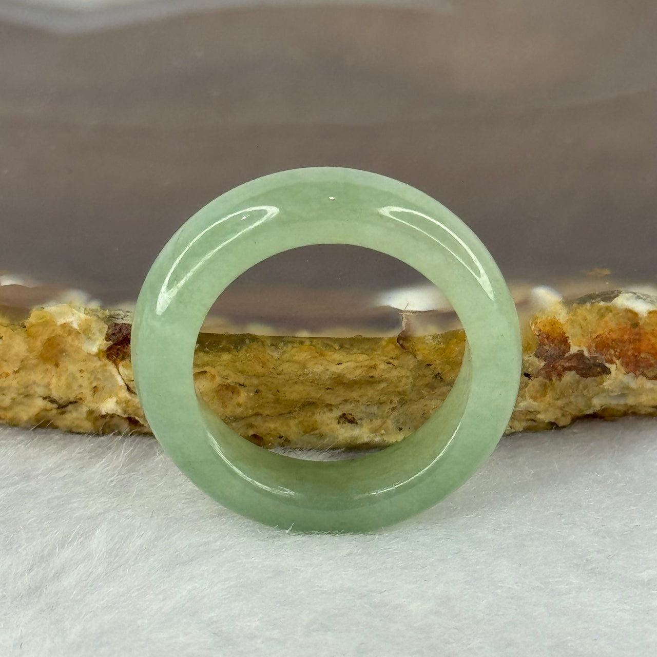 Type A Semi Icy Green Jadeite Ring 4.08g 6.1 by 3.5mm US7.25 HK16 - Huangs Jadeite and Jewelry Pte Ltd