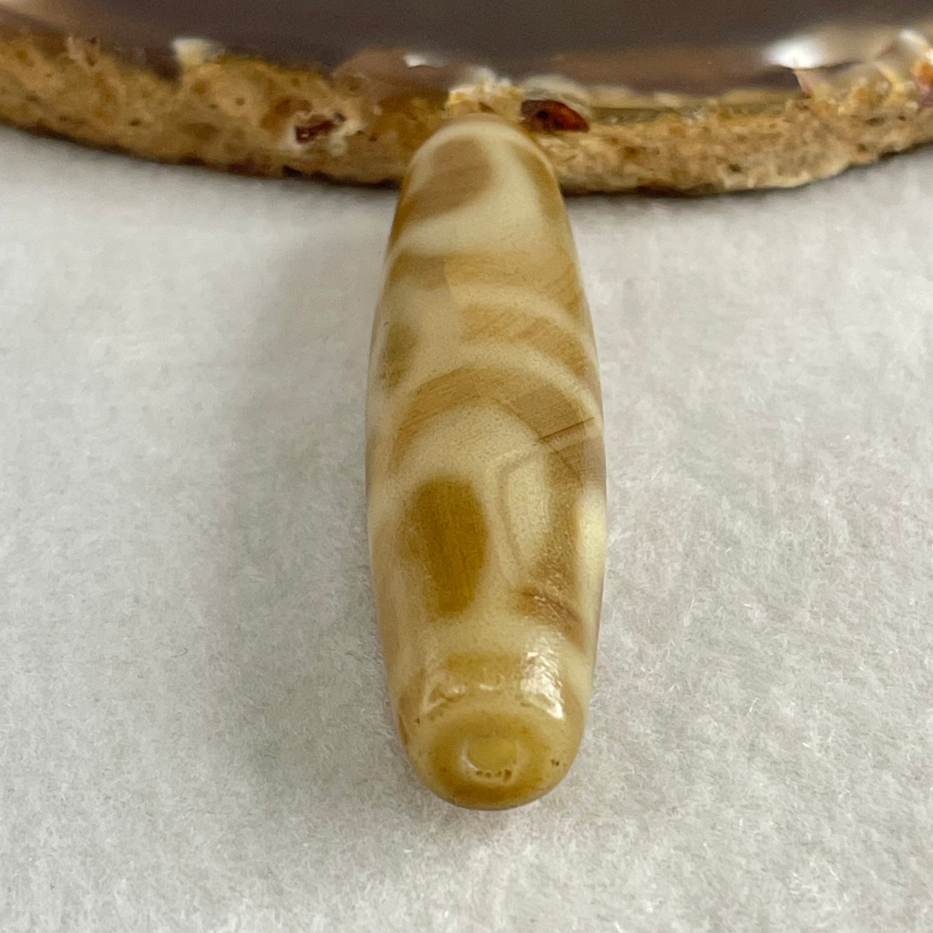 Natural Powerful Tibetan Old Oily Agate 2-Eye Vajra with 4 Hearts Dzi Bead Heavenly Master (Tian Zhu) 二眼天珠 18.73g 58.2 by 14.5mm - Huangs Jadeite and Jewelry Pte Ltd