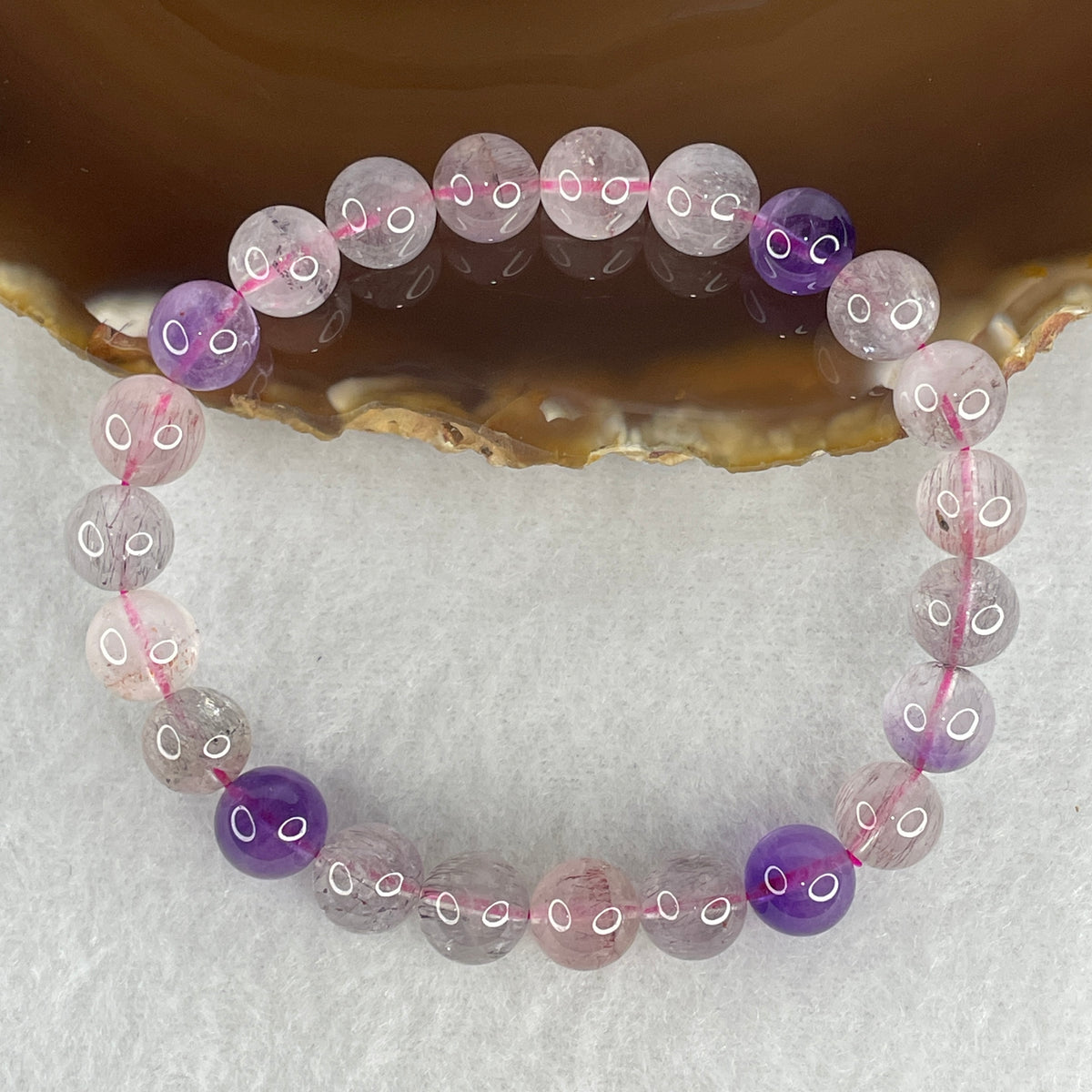 Certified Above Average Grade Natural Super 7 Crystal Beads Bracelet | 8.4mm Sacred 7-Mineral Synergy Power (17.73g | 15.5cm Petite Wrist Sizing | 23 Beads)