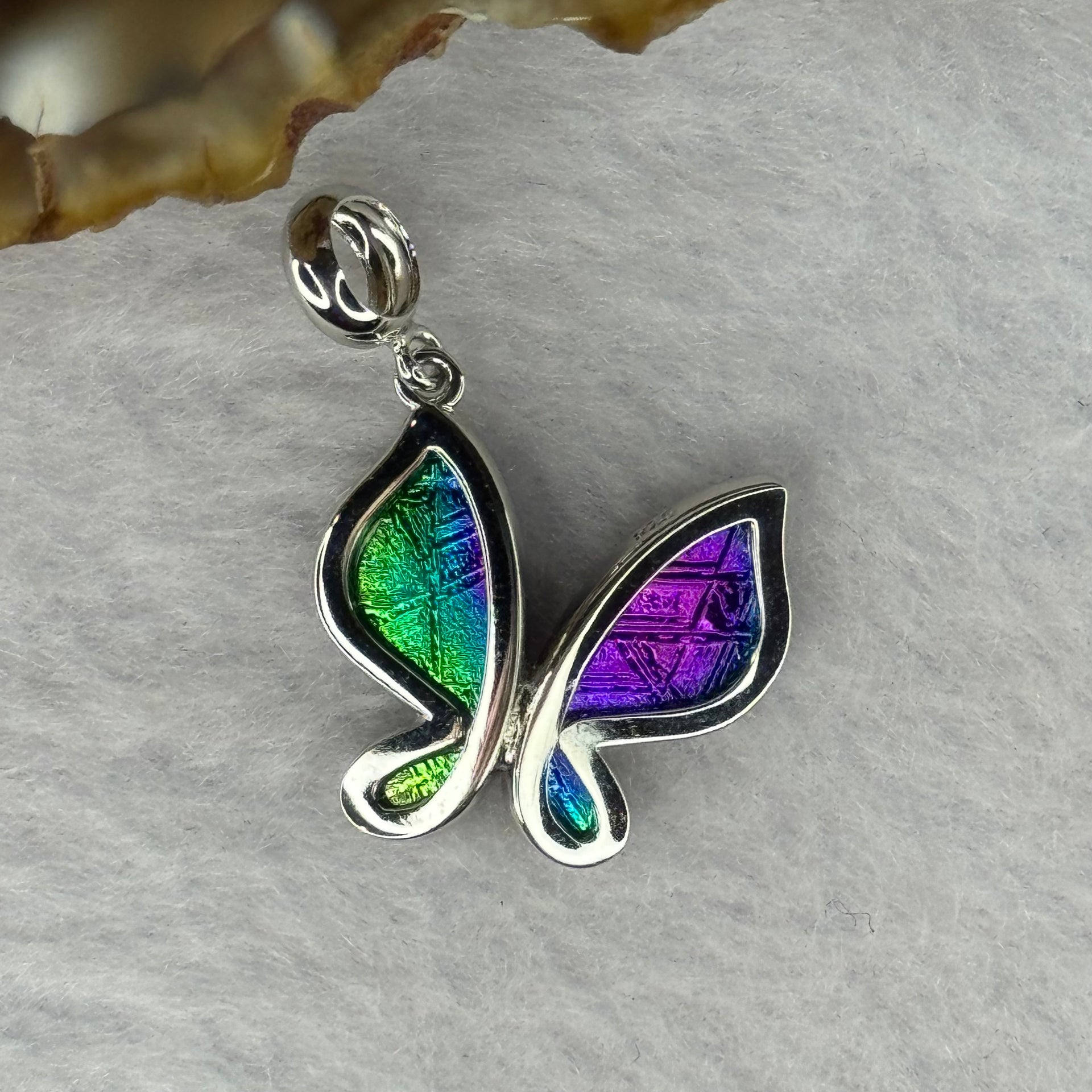 Natural Meteorite Multi Color Butterfly Pendant in S925 Silver 1.78g 17.4 by 15.6 by 3.4mm - Huangs Jadeite and Jewelry Pte Ltd