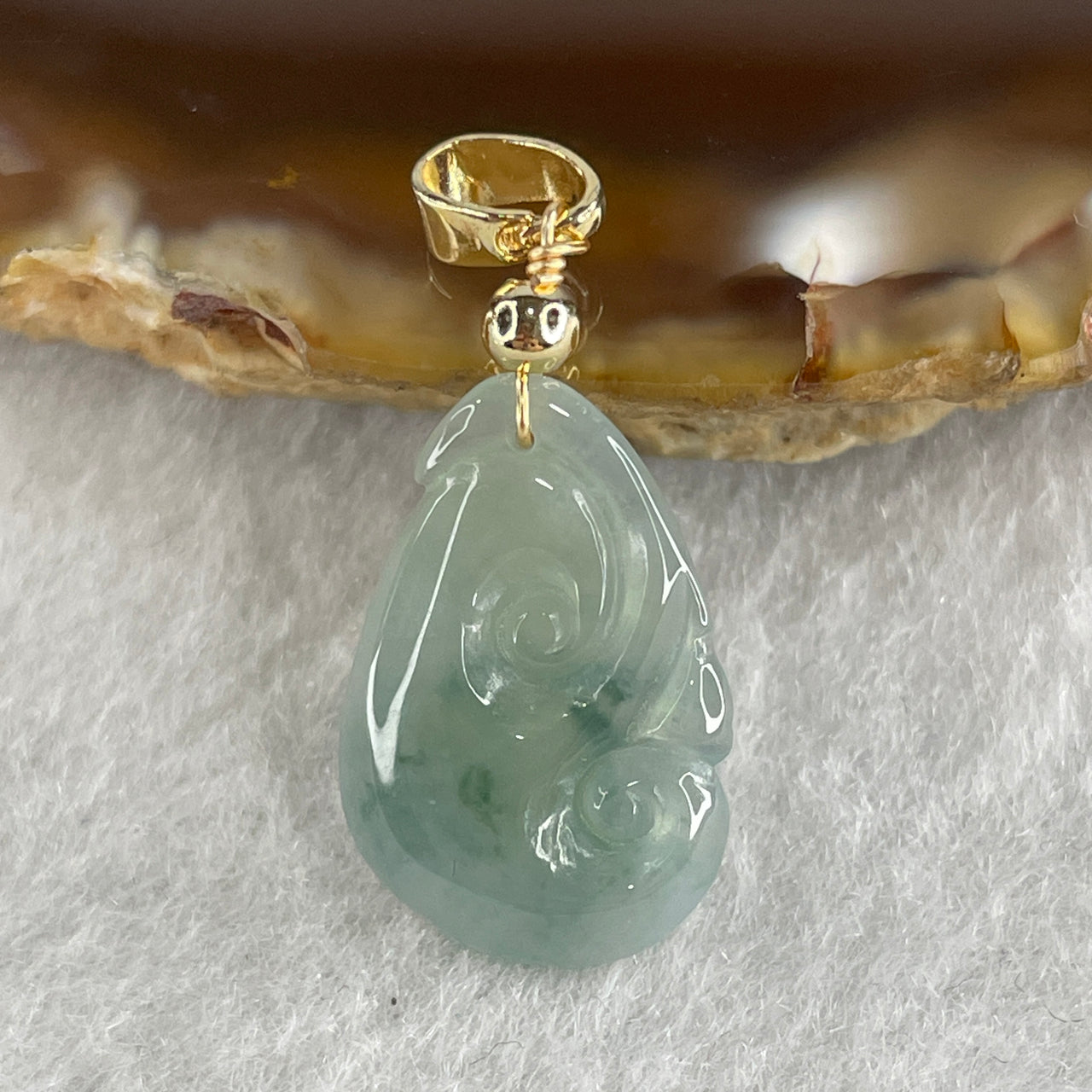 Type A Semi Icy Blueish with Light Green Piao Hua Jadeite Ruyi Pendant 1.26g 17.6 by 11.8 by 3.3mm - Huangs Jadeite and Jewelry Pte Ltd