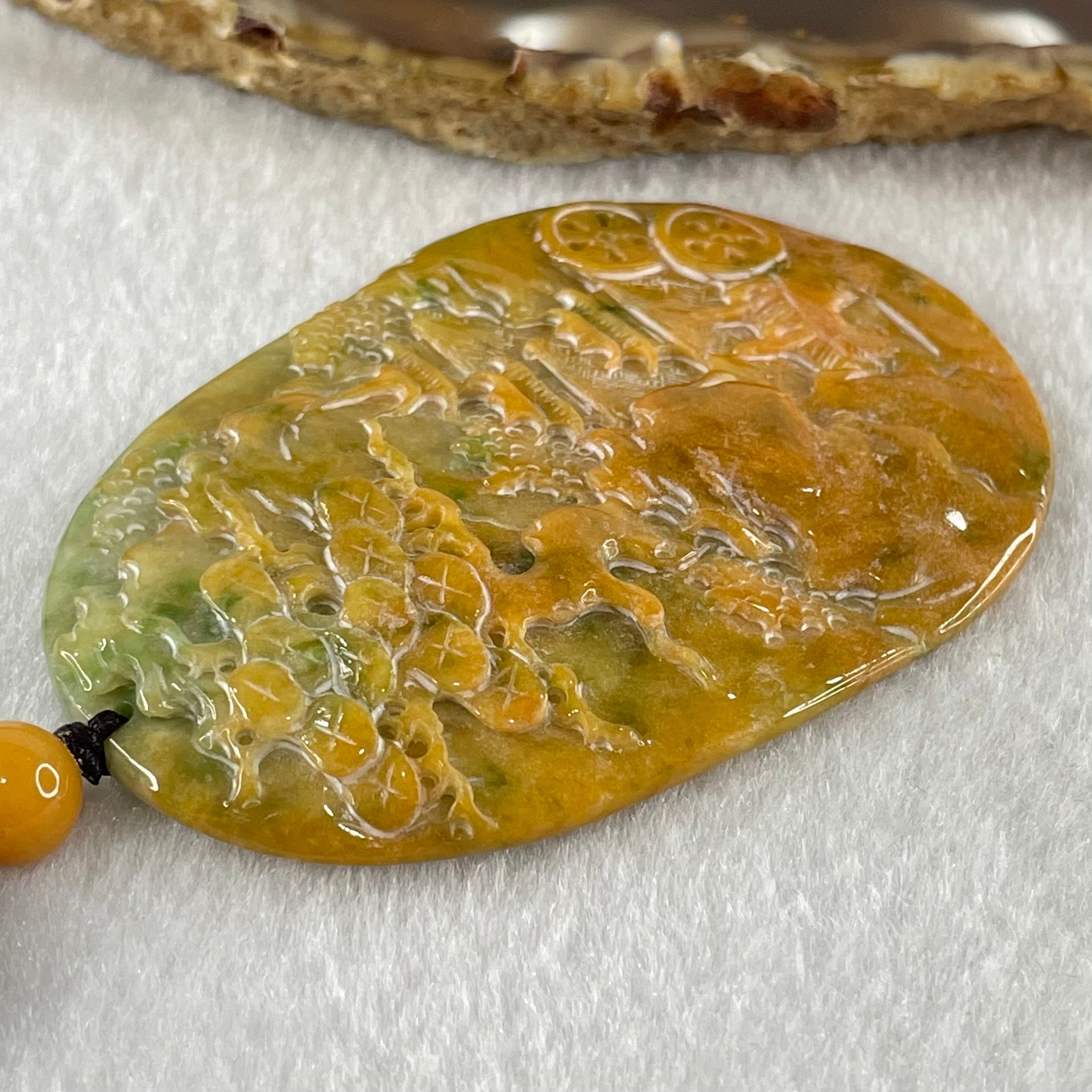 Grandmaster Type A Reddish Brown with Green Patches Jadeite Shan Shui with Twin Gui Ren Benefactor Pendant 黄山美景 36.38g 64.7 by 43.9 by 6.5mm - Huangs Jadeite and Jewelry Pte Ltd