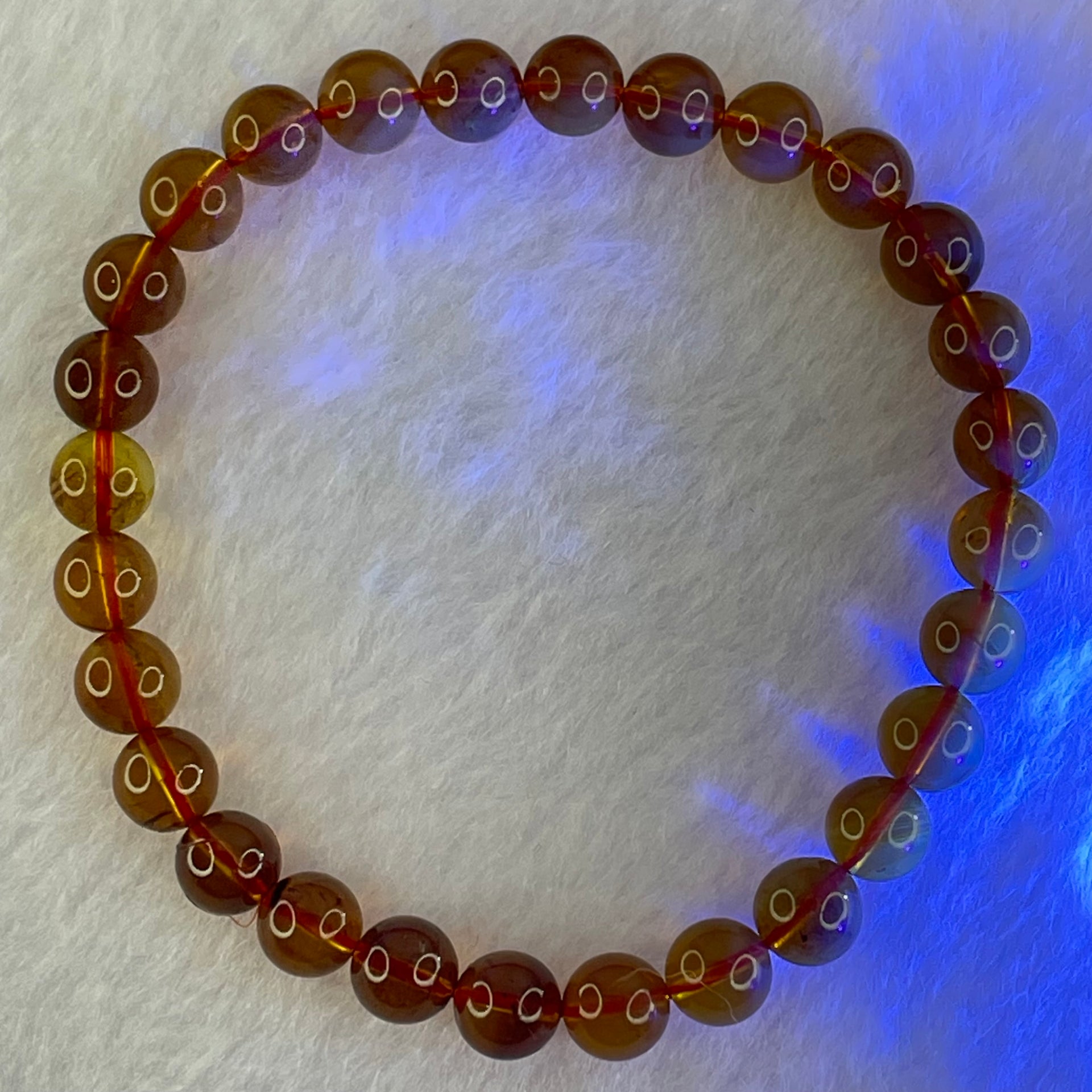 Natural Purple Amber Beads Bracelet 天然紫蜜琥珀手链 4.28g 15.5cm 6.6mm 28 Beads - Huangs Jadeite and Jewelry Pte Ltd