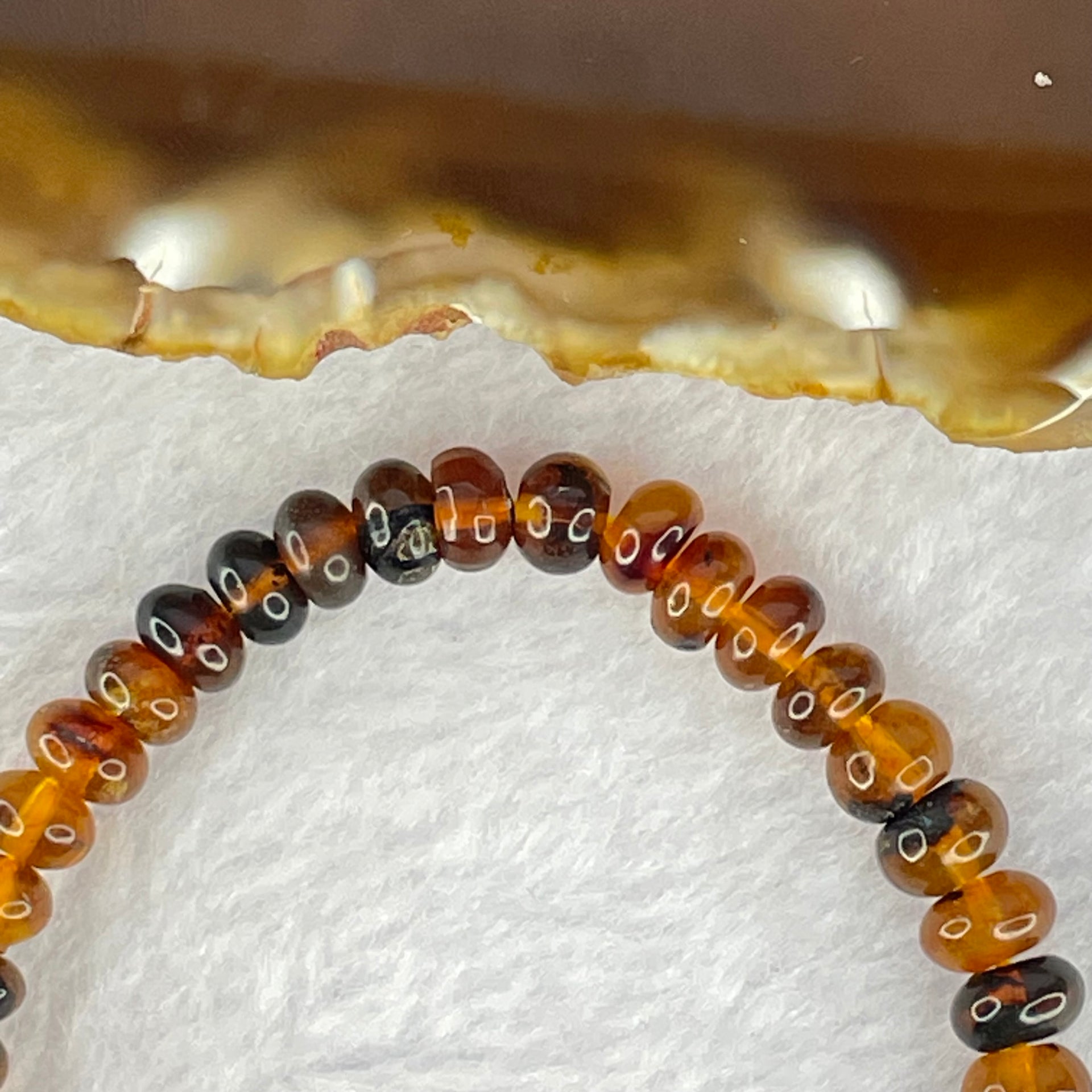 Natural Dark Brownish Yellow Medicine Amber Beads Bracelet 天然抚顺药珀手链 4.28g 15cm 6.6mm 42 Beads - Huangs Jadeite and Jewelry Pte Ltd