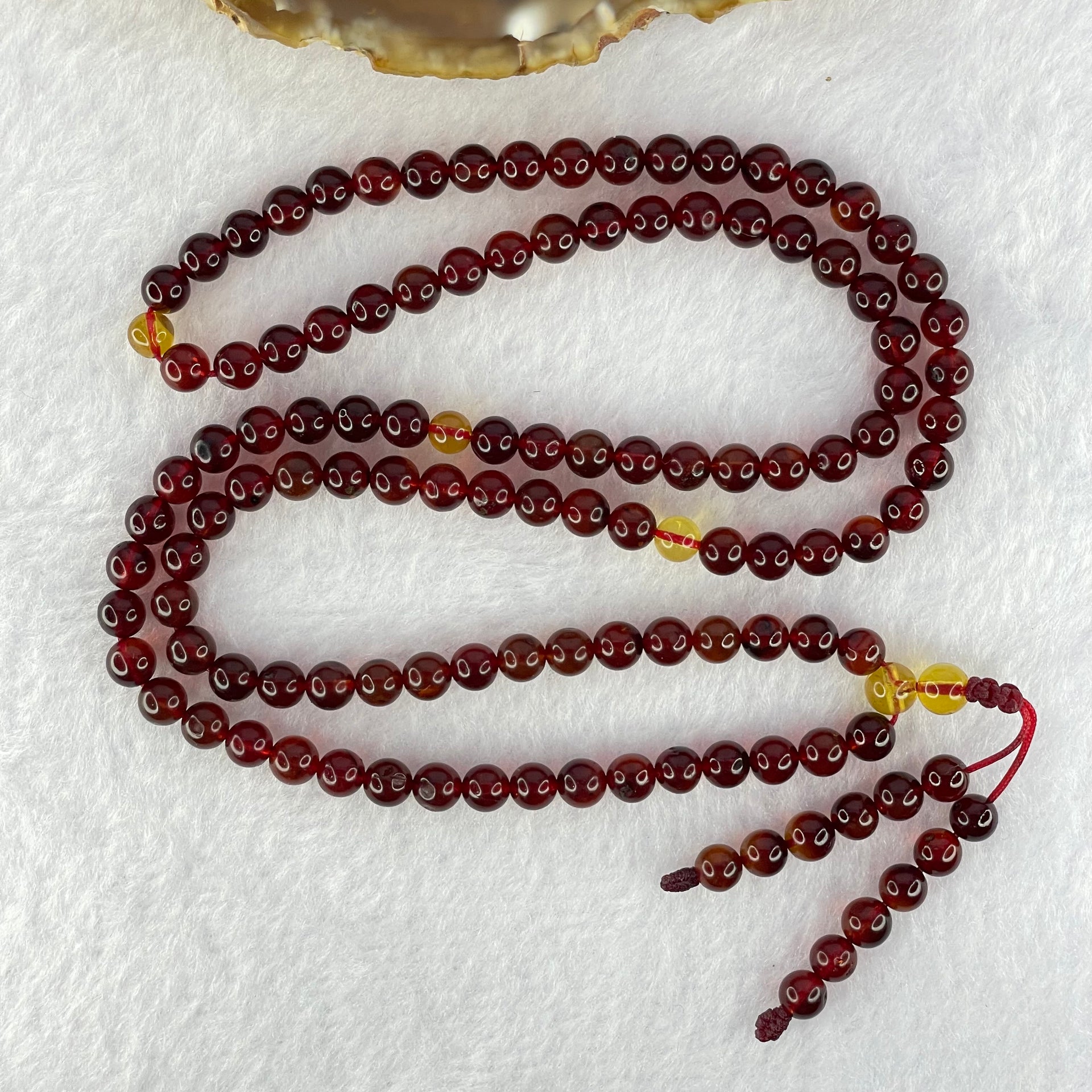 Natural Red Blood with Yellow Amber Beads Necklace 天然血珀项链 12.30g 60cm 5.6mm 110 Beads - Huangs Jadeite and Jewelry Pte Ltd