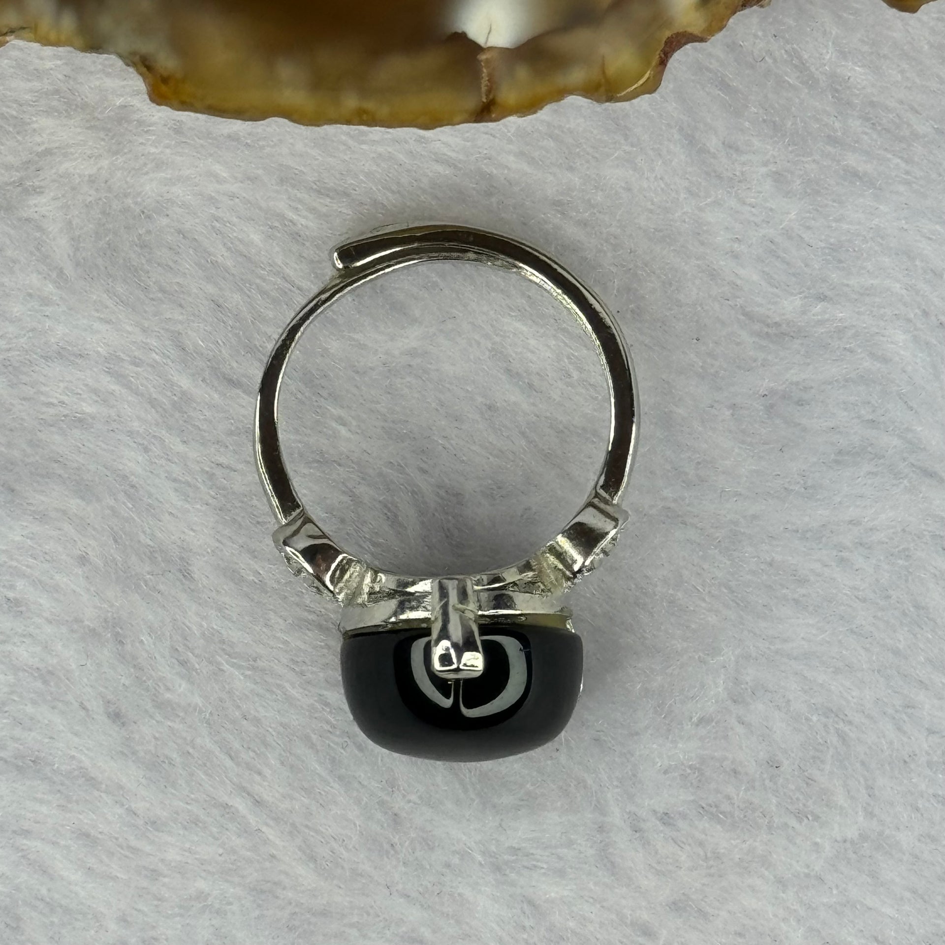Natural Black Obsidian in S925 Sliver Ring (Adjustable Size) 3.47g 12.2 by 11.5 by 7.1mm - Huangs Jadeite and Jewelry Pte Ltd