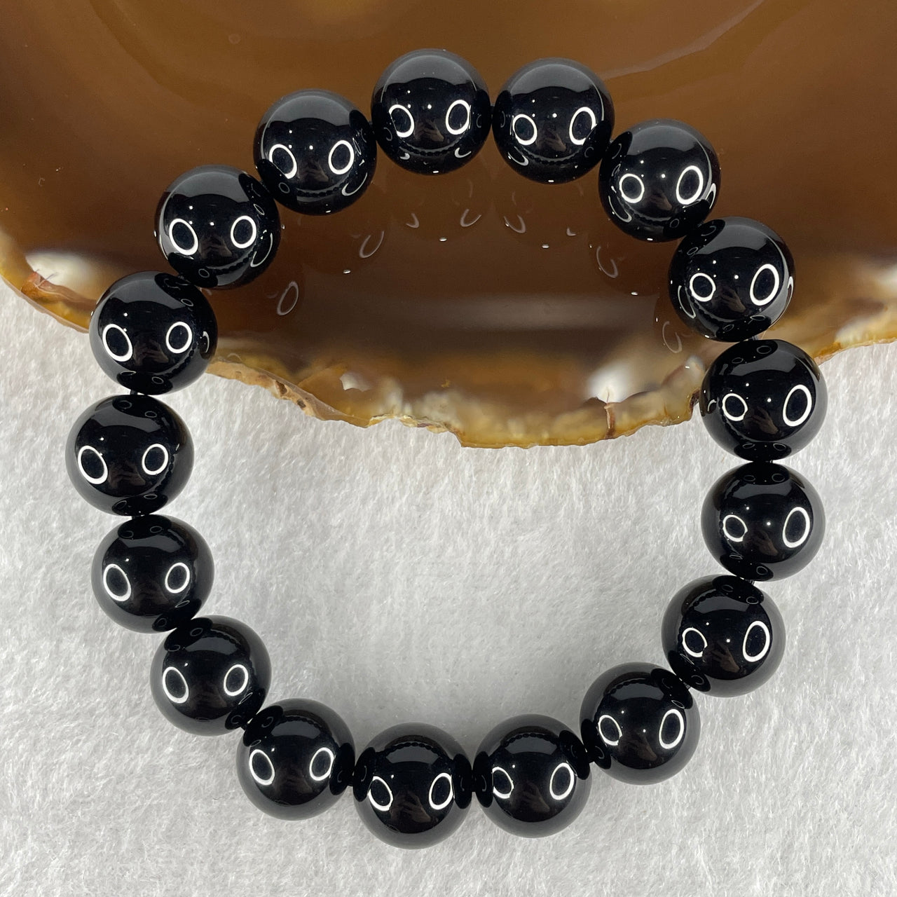 Natural Black Moldavite Meteorite Crystal Beads Bracelet 35.64g 16cm 12.1mm 17 Beads