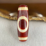 Natural Powerful Tibetan Old Oily Red White Agate One Eye Gold Metal Element Dzi Bead Heavenly Master (Tian Zhu) 一眼金天珠 9.24g 37.8 by 12.6mm - Huangs Jadeite and Jewelry Pte Ltd