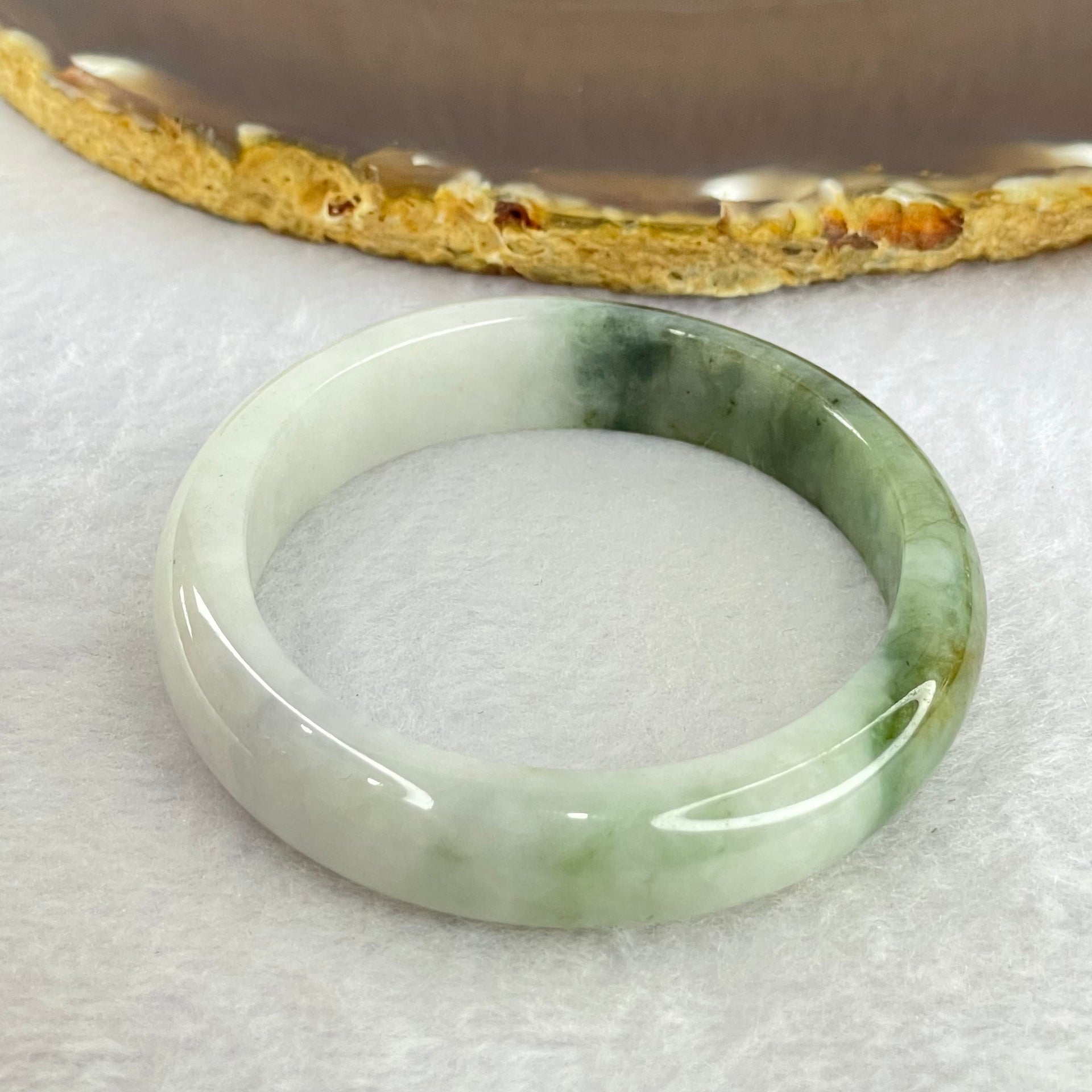 Type A Faint Lavender and Moss Green Jadeite Oval Bangle Internal Diameter 55.2mm 38.79g 11.6 by 8.7mm (Slight Fine Internal Lines) - Huangs Jadeite and Jewelry Pte Ltd