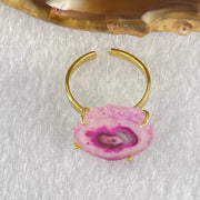 Pink Agate in Gold Color Ring (Adjustable Size) 2.62g 15.7 by 14.8 by 3.7mm - Huangs Jadeite and Jewelry Pte Ltd