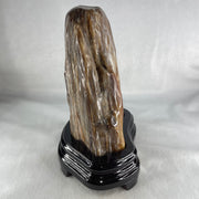 Natural Fossilised Petrified Wood Tower with Wooden Stand Display 1722.7g 185.0 by 146.2 by 110.0mm - Huangs Jadeite and Jewelry Pte Ltd