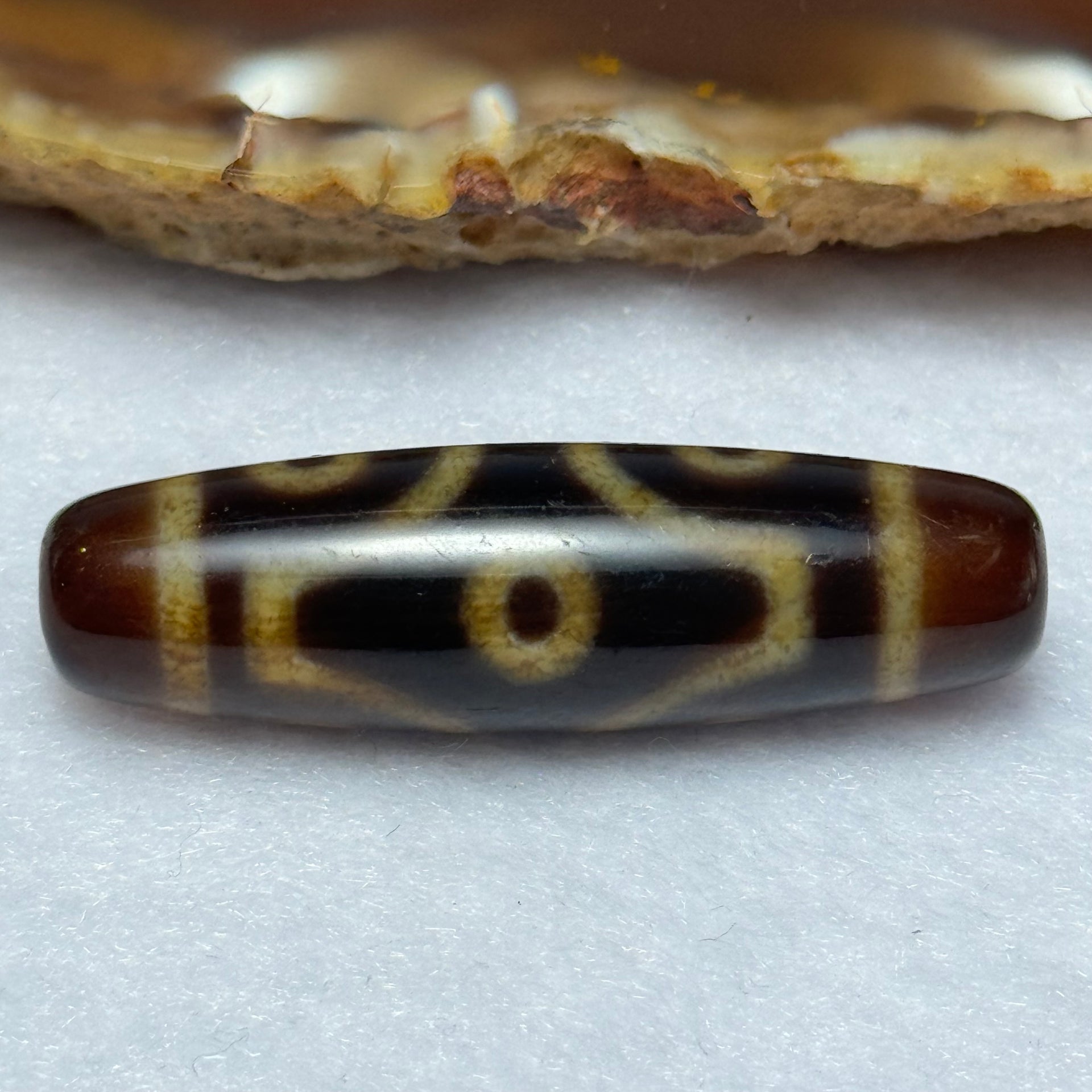 Natural Powerful Tibetan Old Oily Agate 6 Eyes Dzi Bead Heavenly Master (Tian Zhu) 六眼天诛 7.83g 39.5 by 11.5mm - Huangs Jadeite and Jewelry Pte Ltd
