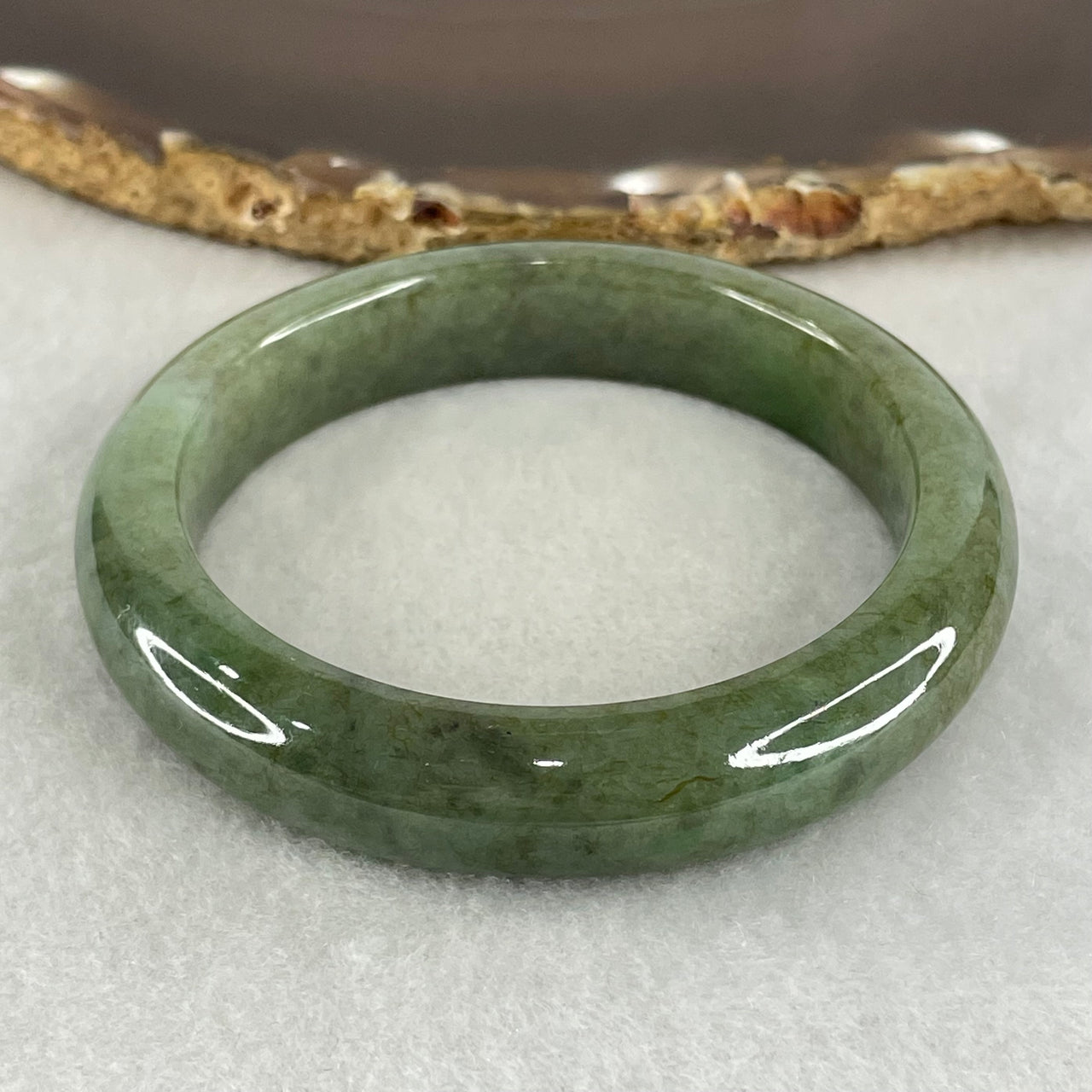 Type A Green with Brown Patches Jadeite Bangle 56.88g Inner Diameter 54.2mm 12.1 by 9.5mm (External and Internal Lines) - Huangs Jadeite and Jewelry Pte Ltd
