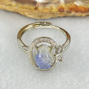 Rare Good Grade Natural Blue Dumortierite Rutilated Quartz in S925 Sliver Ring (Adjustable Size) 2.23g 9.8 by 6.7 by 3.6mm - Huangs Jadeite and Jewelry Pte Ltd