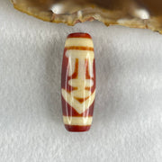 Natural Powerful Tibetan Old Oily Red White Agate One Eye Gold Metal Element Dzi Bead Heavenly Master (Tian Zhu) 一眼金天珠 11.50g 38.6 by 13.9mm - Huangs Jadeite and Jewelry Pte Ltd