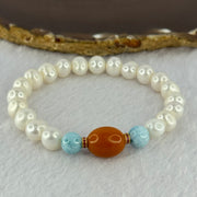 Natural Pearl with Larimar Bracelet 20.19g 8.8mm 20 Beads - Huangs Jadeite and Jewelry Pte Ltd