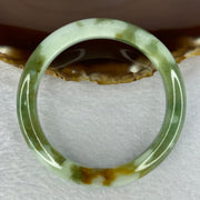 Type A Light Green and Moss Green and Brown Patches Jadeite Bangle 55.5mm 51.12g 10.6 by 9.0mm (Slight Internal Line) - Huangs Jadeite and Jewelry Pte Ltd