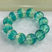 Blueish Green with Yellow Beads Glass Bracelets 27.06g 11cm 12.1mm 12 Beads - Huangs Jadeite and Jewelry Pte Ltd