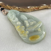 Type A Light Blueish Green with Yellow Jadeite Samantabhadra Bodhisattva Guan Yin on Elephant and Flower Pendant 93.42g 84.3 by 49.0 by 13.2mm - Huangs Jadeite and Jewelry Pte Ltd