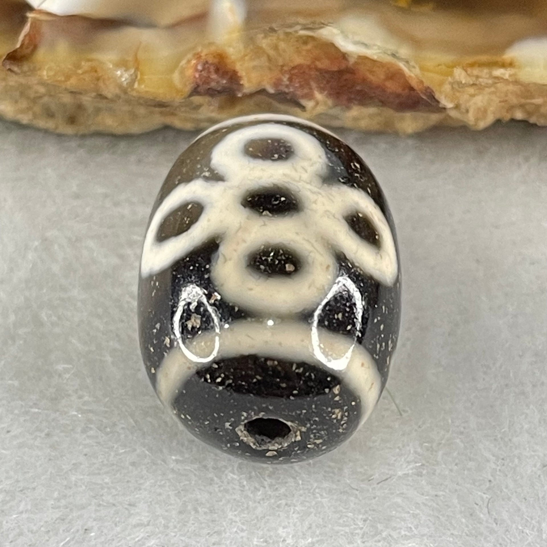 Natural Powerful Tibetan Old Oily Agate 5 Eyes Lightning Dzi Bead Heavenly Master (Tian Zhu) 五眼闪电天珠 4.43g 17.7 by 12.8mm - Huangs Jadeite and Jewelry Pte Ltd