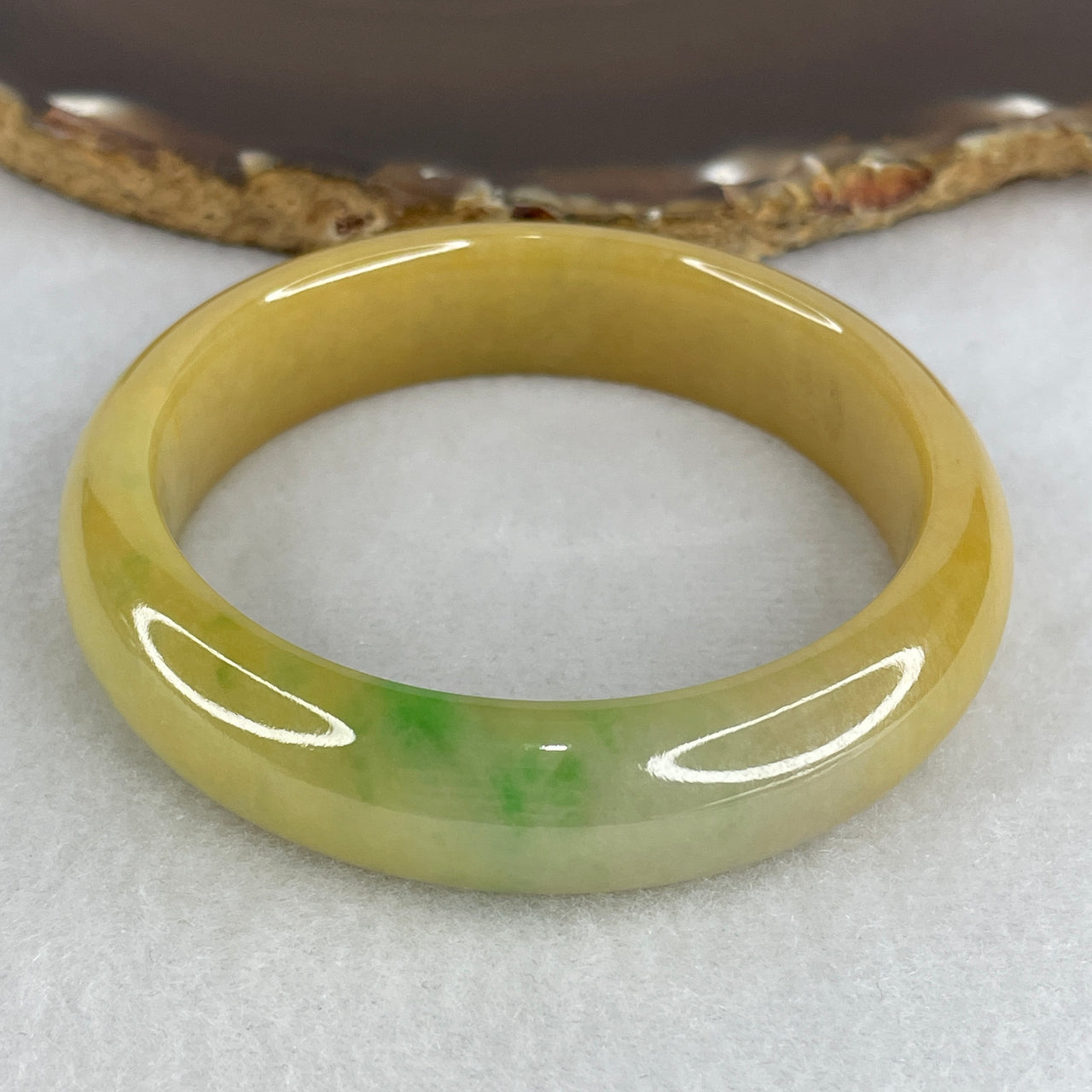 Certified Type A Yellowish with Apple Green Patches Jadeite Bangle | Untreated Golden Amber & Fresh Green Fei Cui Bangle (60.36g | Inner Diameter 54.9mm | 14.5 x 8.2mm) (Very Very Slight Internal Line)