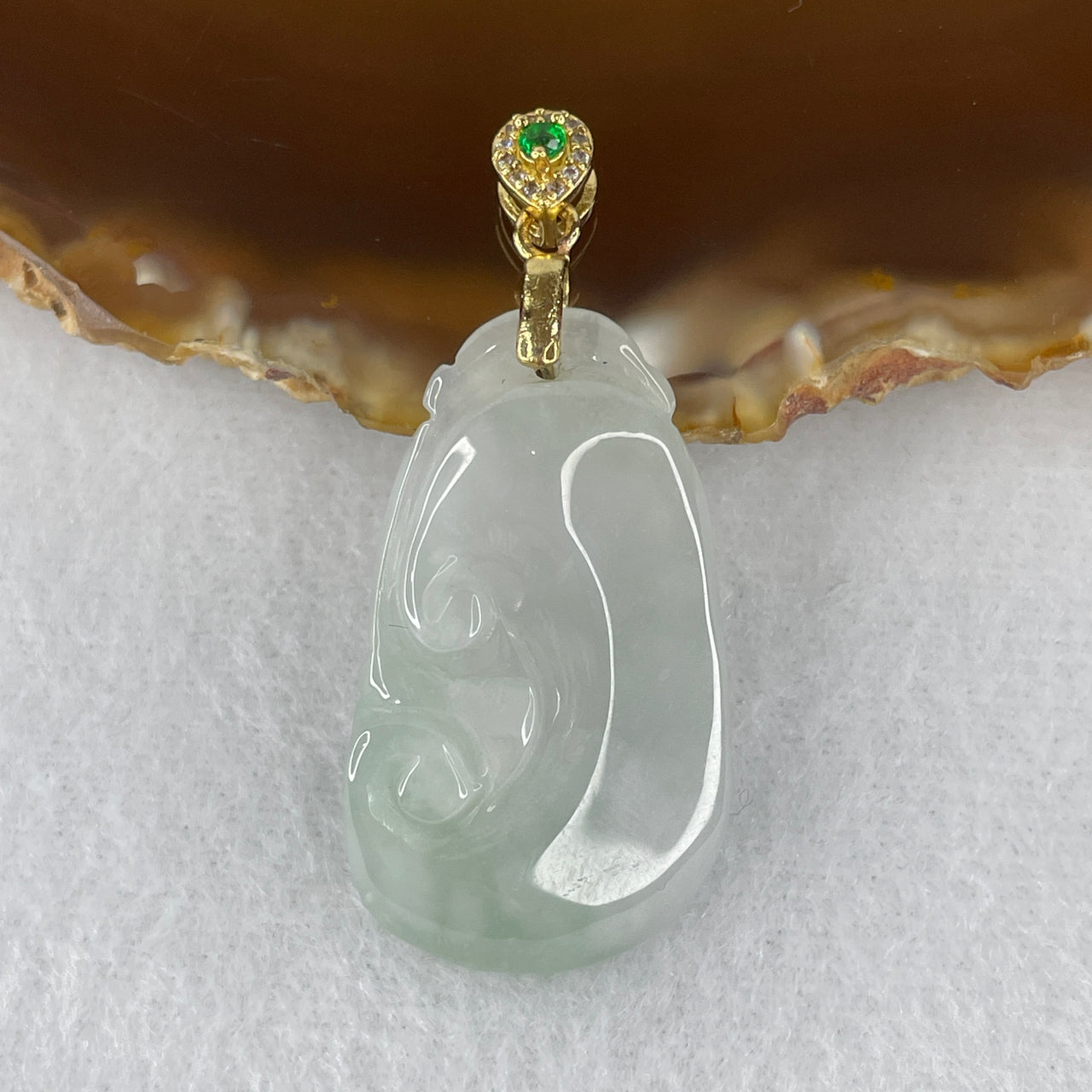 Natural Type A Jelly Green & Faint Lavender Jadeite Ruyi Pendant | 18K Gold Plated S925 Silver Clasp | Authentic Myanmar Feicui Good Fortune & Serenity Amulet (8.17g | 35.2x20.3x6.1mm)